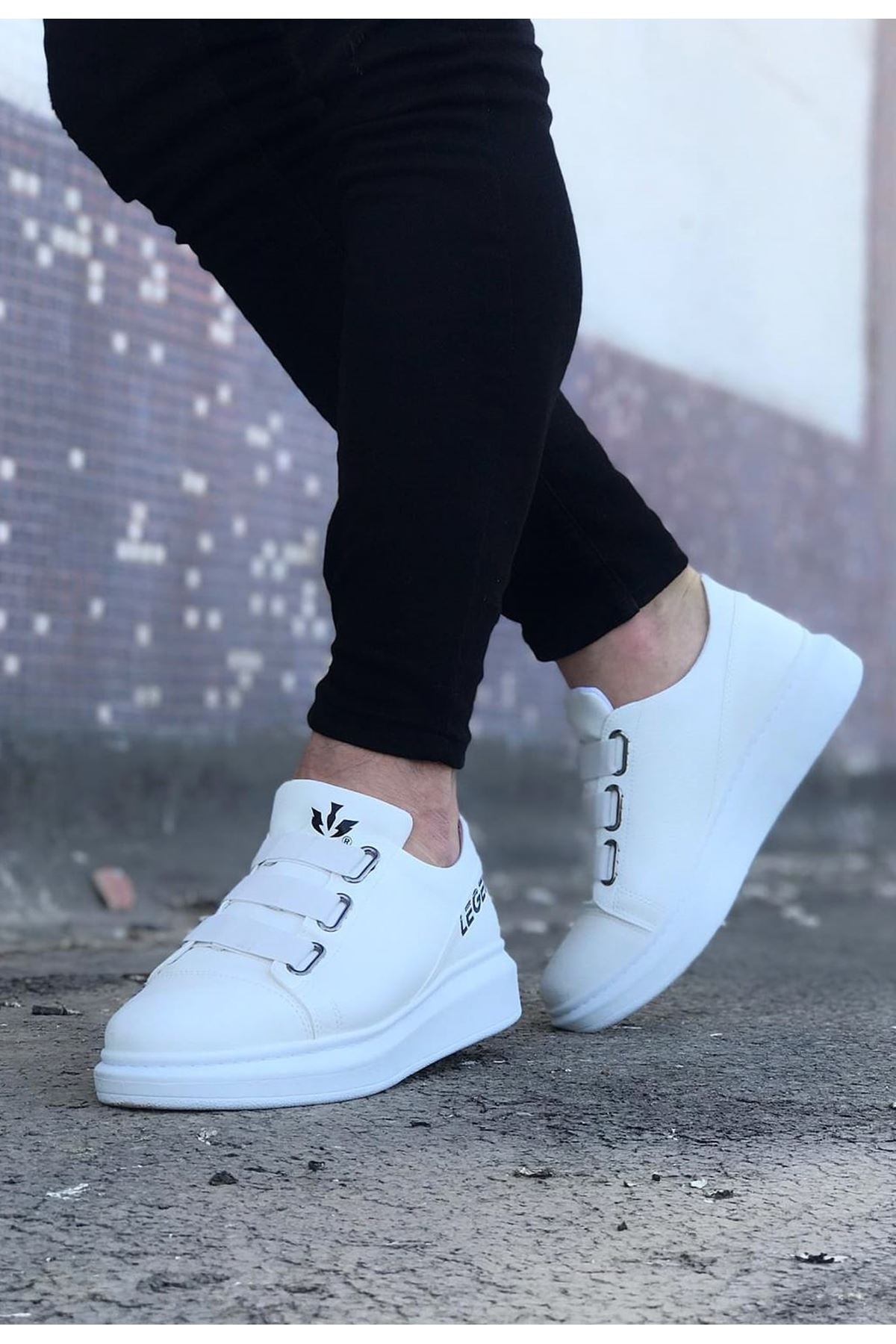 WG029 3 Band Legend White Thick Sole Casual Men's Shoes - STREETMODE ™