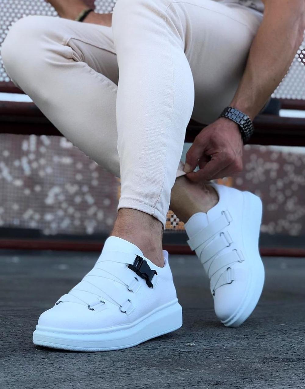 WG033 White Men's High-Sole Shoes Sneakers - STREETMODE ™