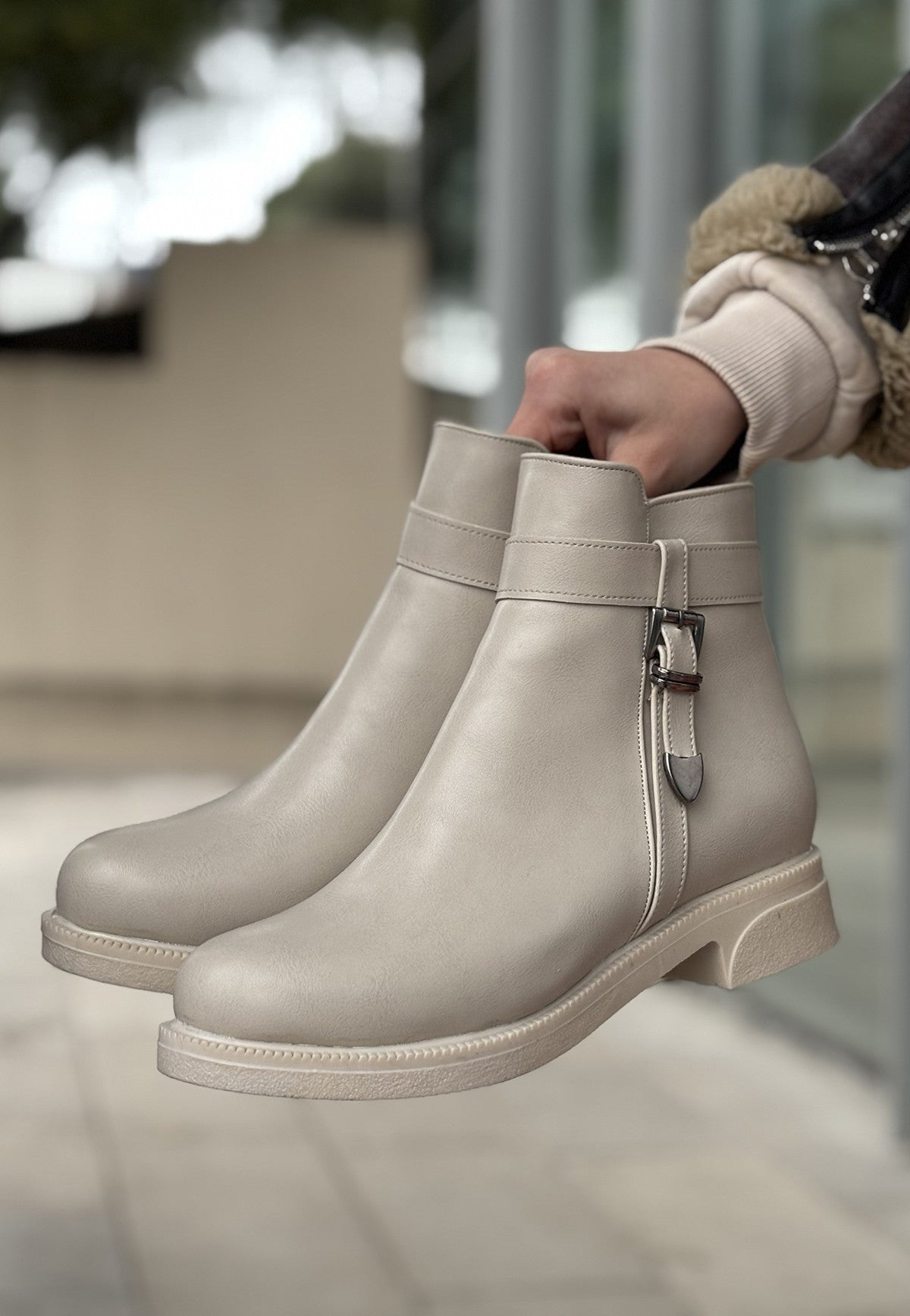 Women's Beige Skin Heeled Boots - STREETMODE ™