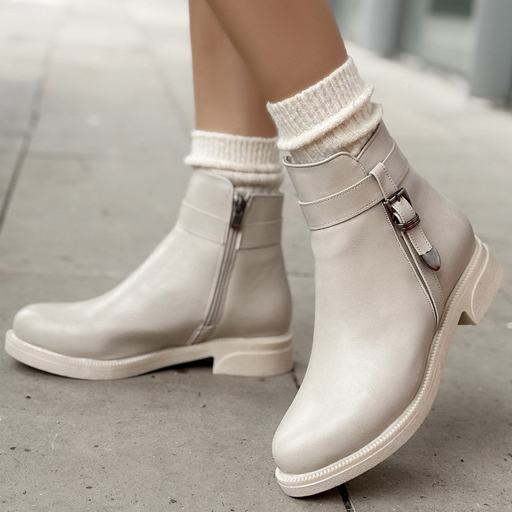 Women's Beige Skin Heeled Boots - STREETMODE ™