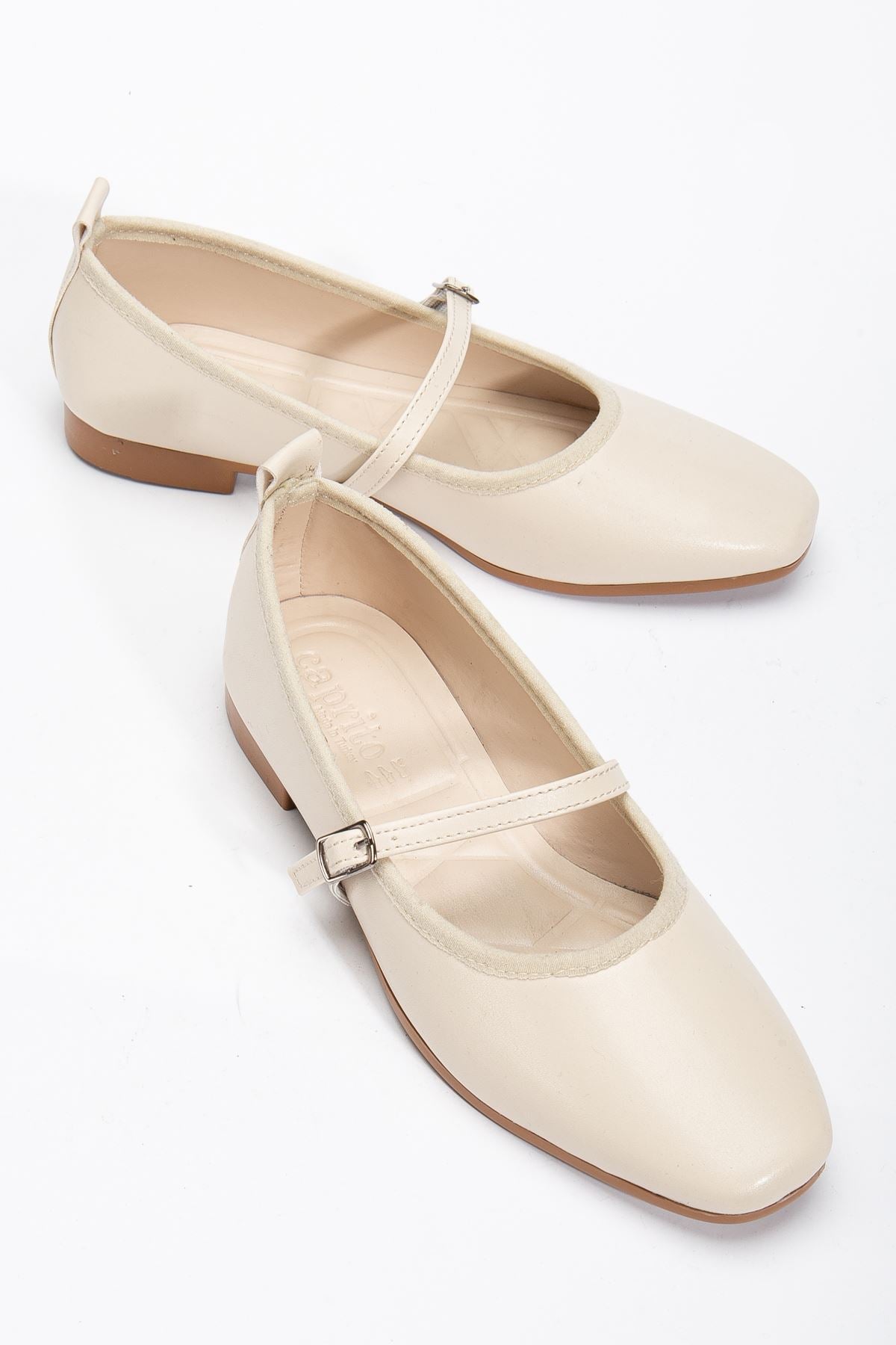 Women's Beige Banded Belted Lightweight Ballerinas