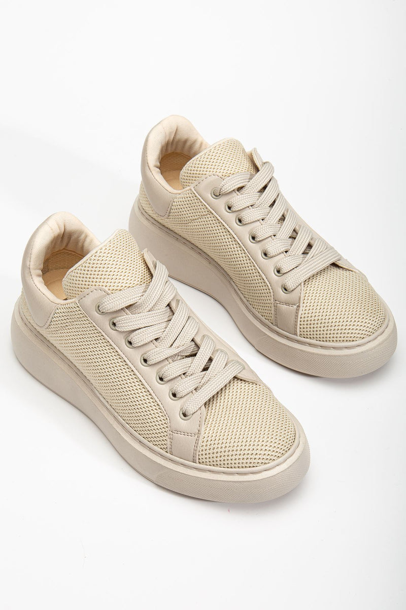Women's Beige Knitted Sneakers - STREETMODE ™