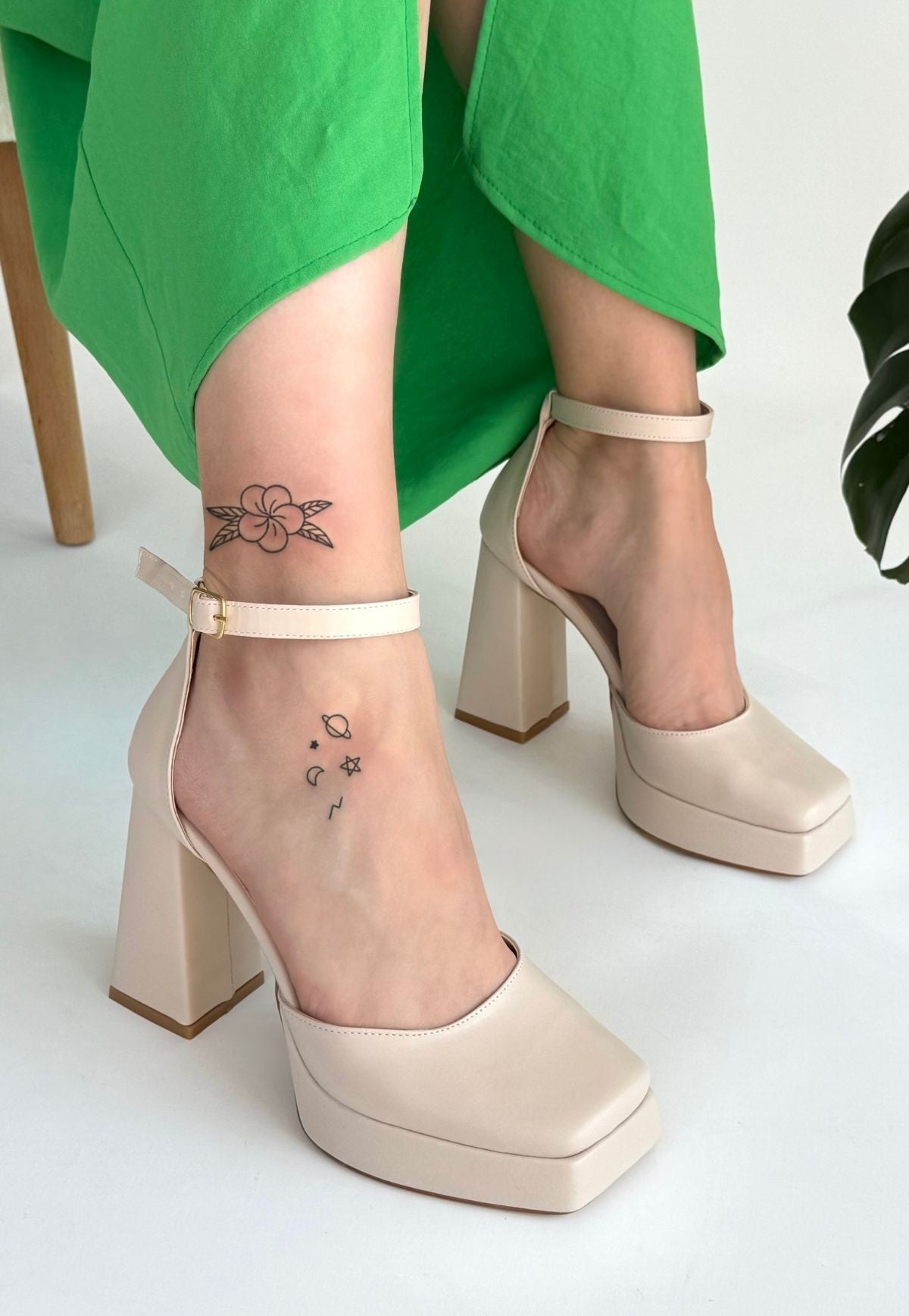 Women's Beige Leather High Heel Shoes - STREETMODE ™