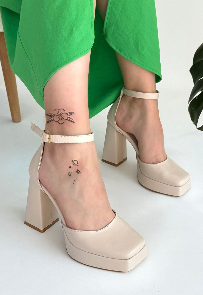 Women's Beige Leather High Heel Shoes - STREETMODE ™