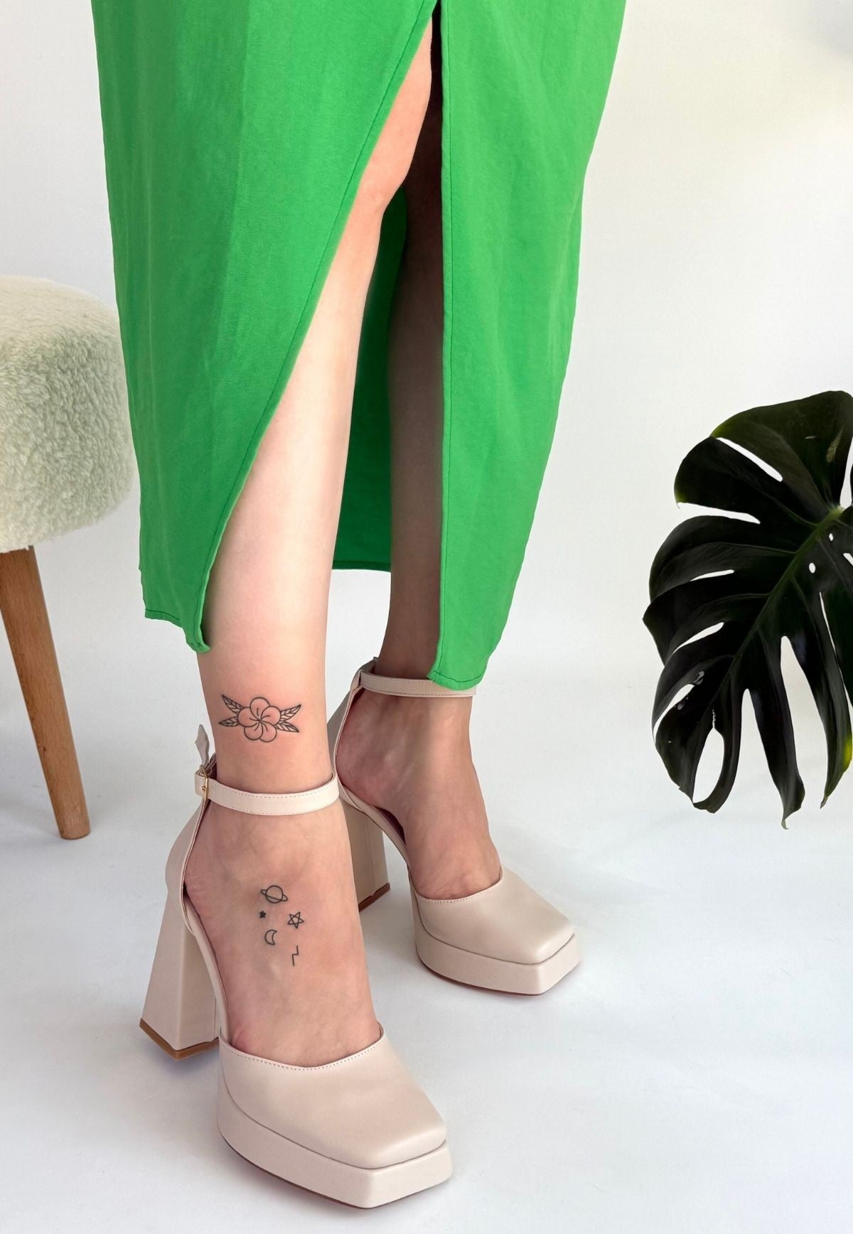 Women's Beige Leather High Heel Shoes - STREETMODE ™