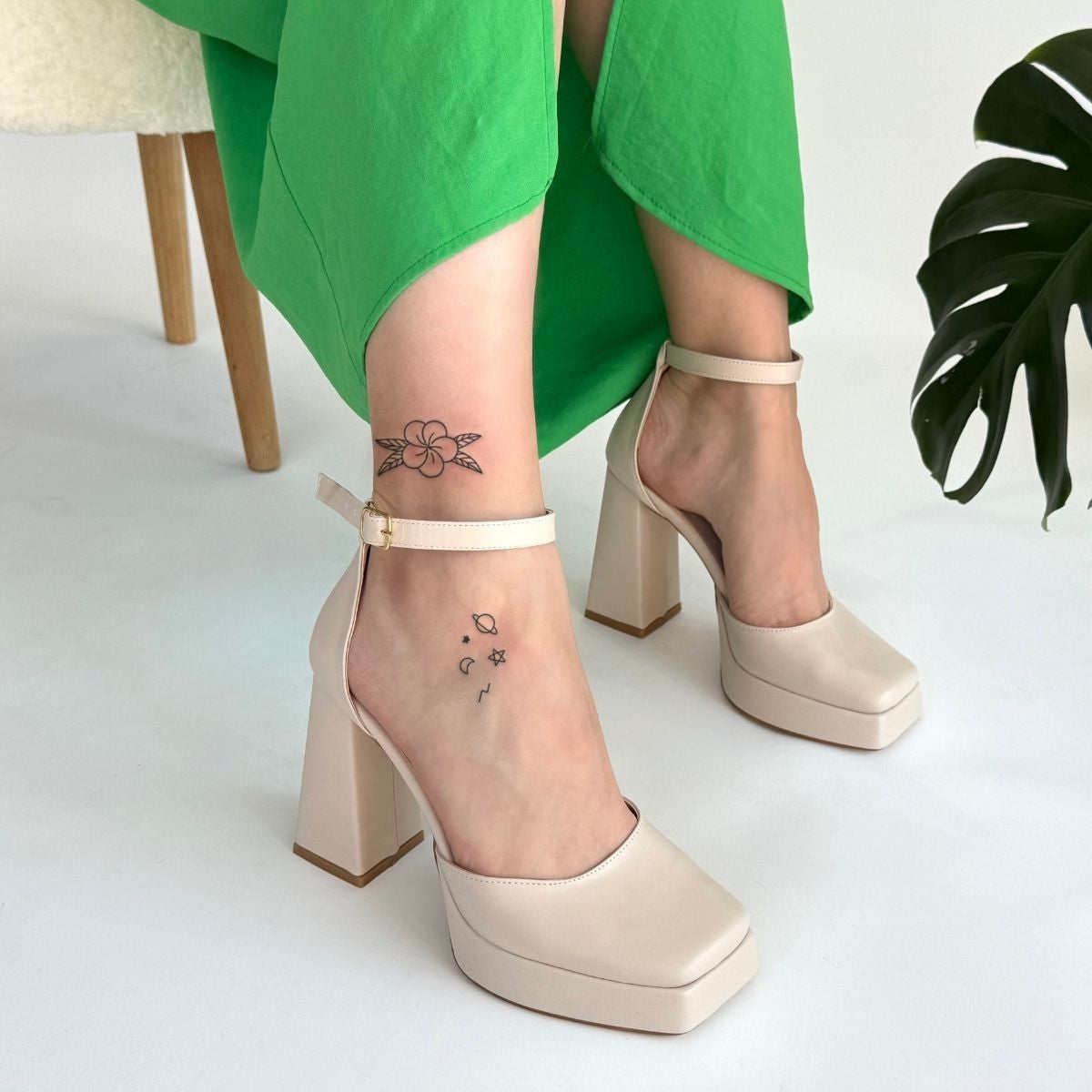 Women's Beige Leather High Heel Shoes - STREETMODE ™