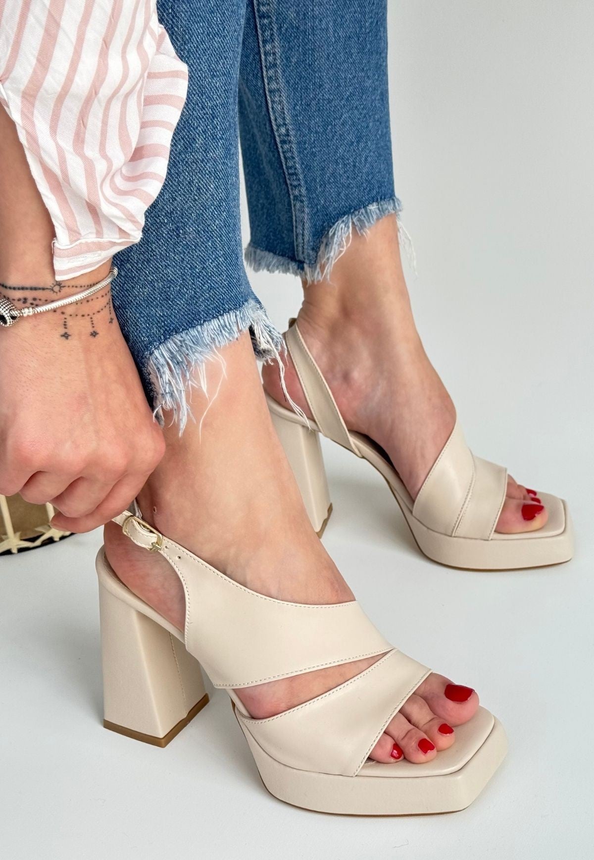 Women's Beige Leather High Heel Shoes - STREETMODE ™