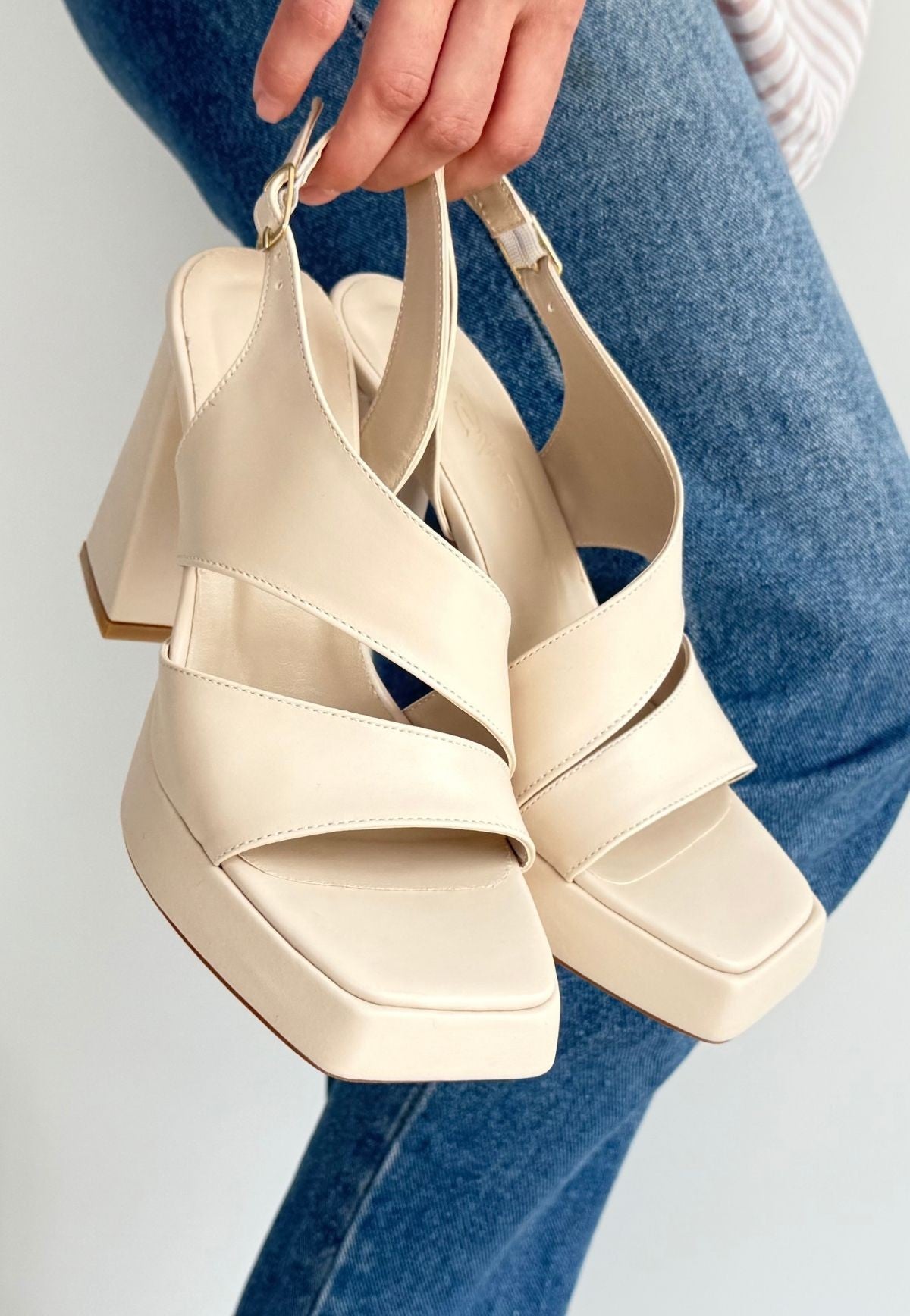 Women's Beige Leather High Heel Shoes - STREETMODE ™