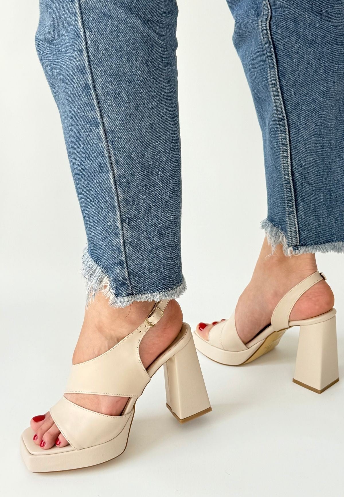 Women's Beige Leather High Heel Shoes - STREETMODE ™