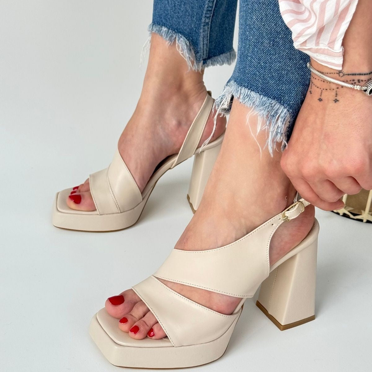 Women's Beige Leather High Heel Shoes - STREETMODE ™