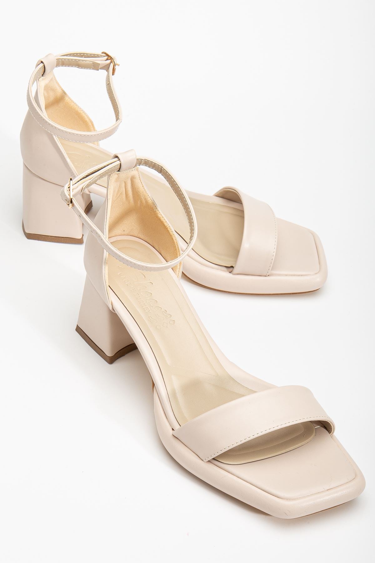 Women's Beige Leather Platform Open Toe Chunky Heel Shoes - STREETMODE ™