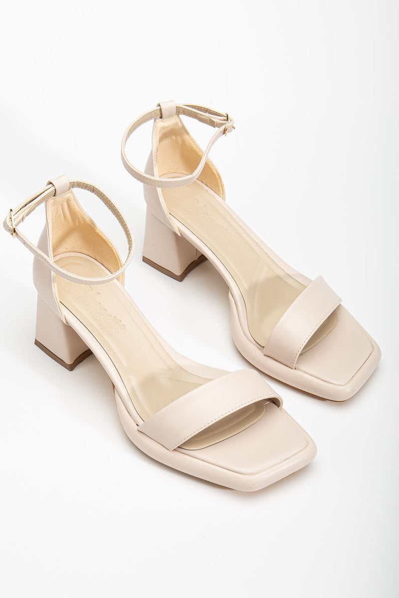 Women's Beige Leather Platform Open Toe Chunky Heel Shoes - STREETMODE ™