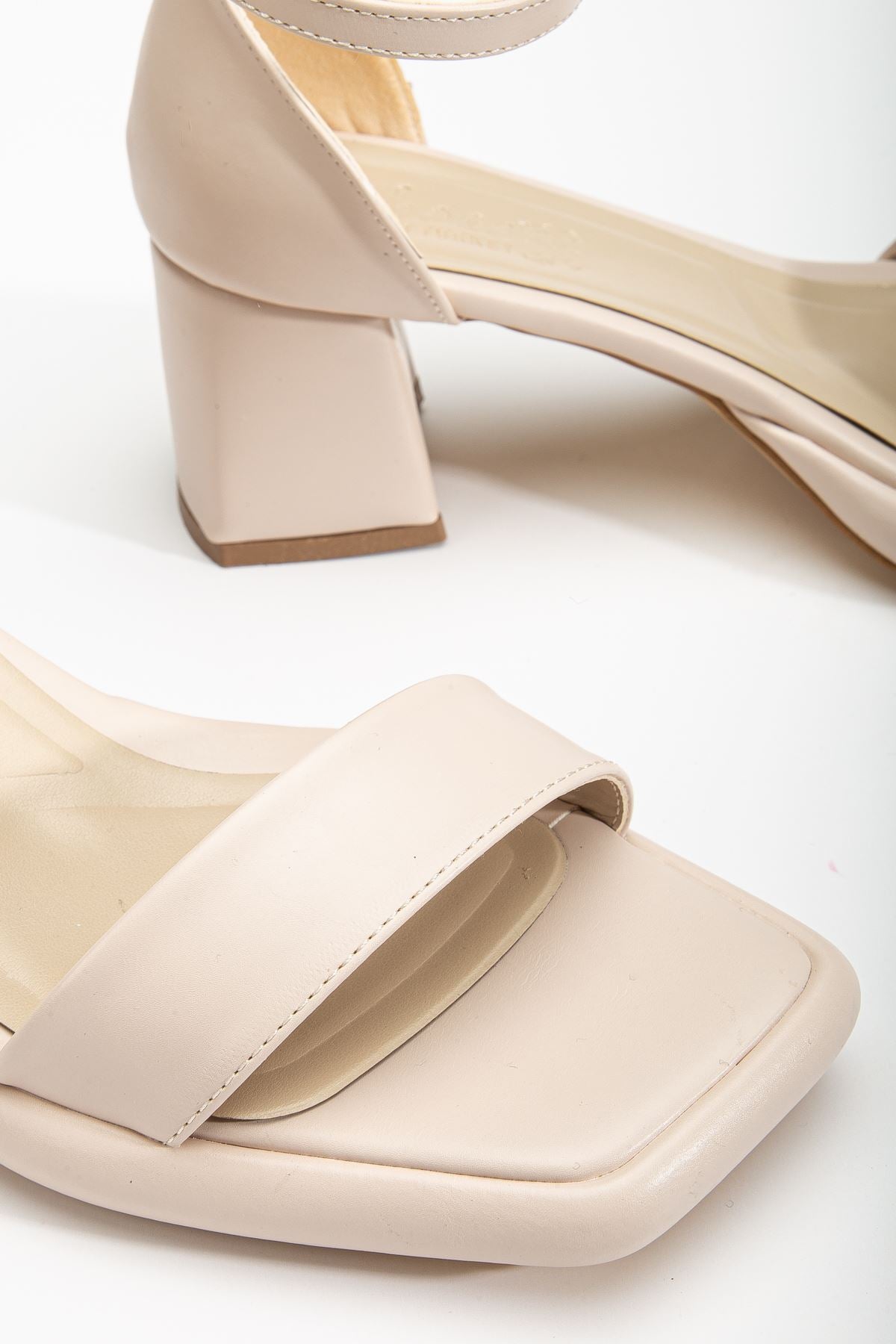 Women's Beige Leather Platform Open Toe Chunky Heel Shoes - STREETMODE ™