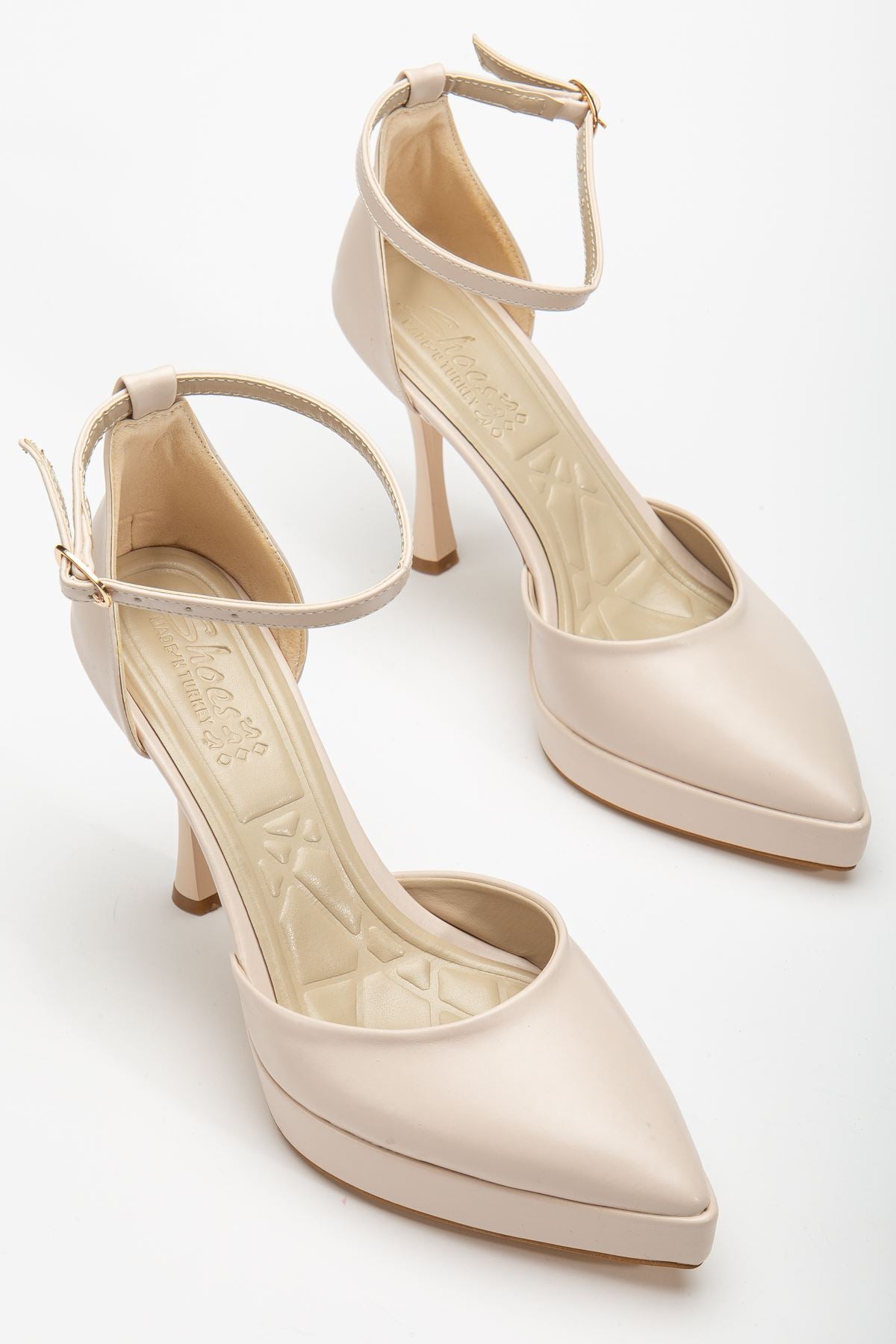 Women's Beige Leather Platform Pointed Toe Thick Heel Shoes - STREETMODE ™