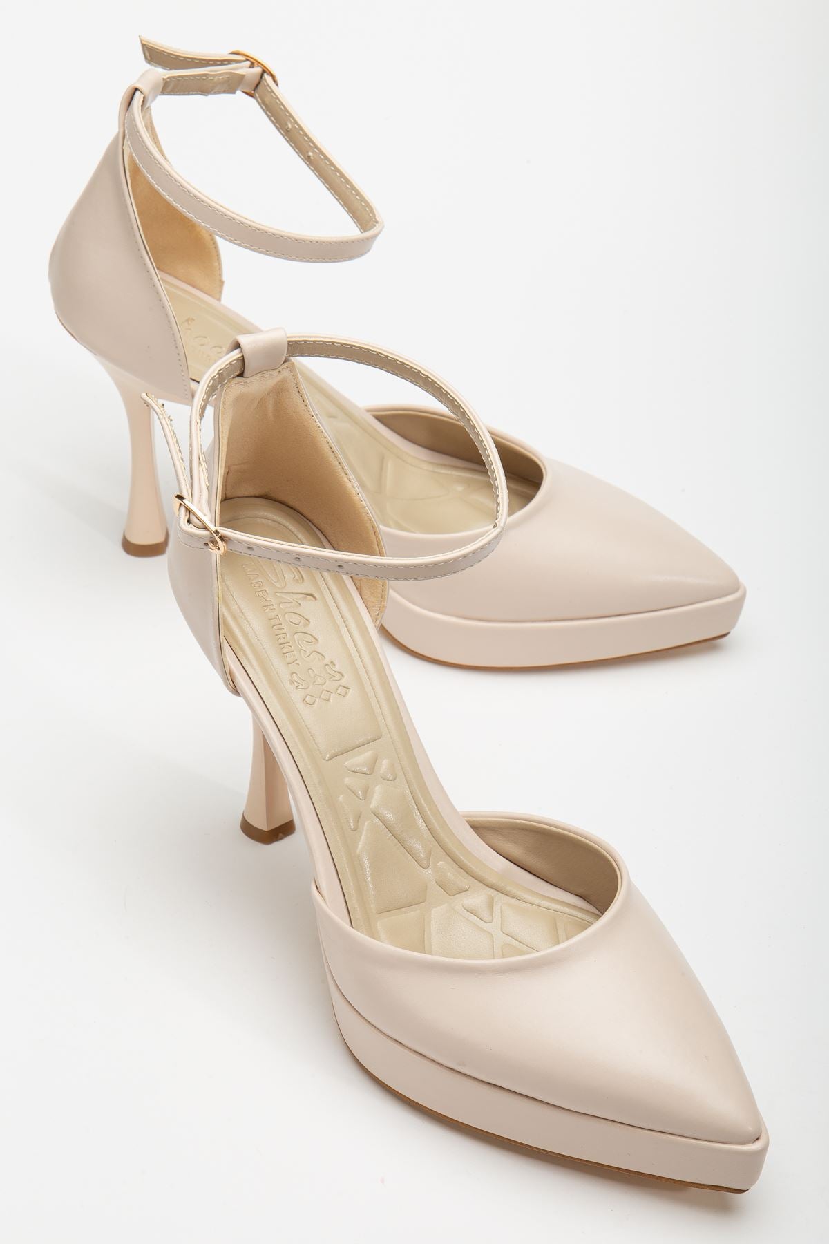 Women's Beige Leather Platform Pointed Toe Thick Heel Shoes - STREETMODE ™