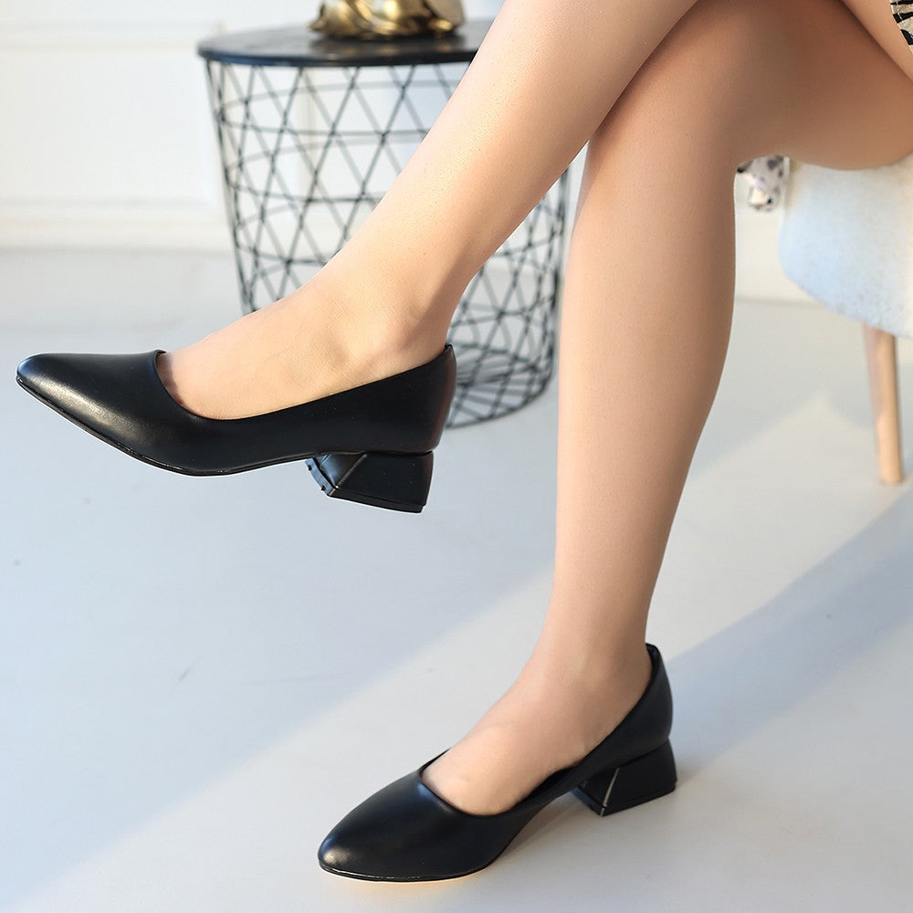 Women's Black Leather High Heel Shoes - STREETMODE ™