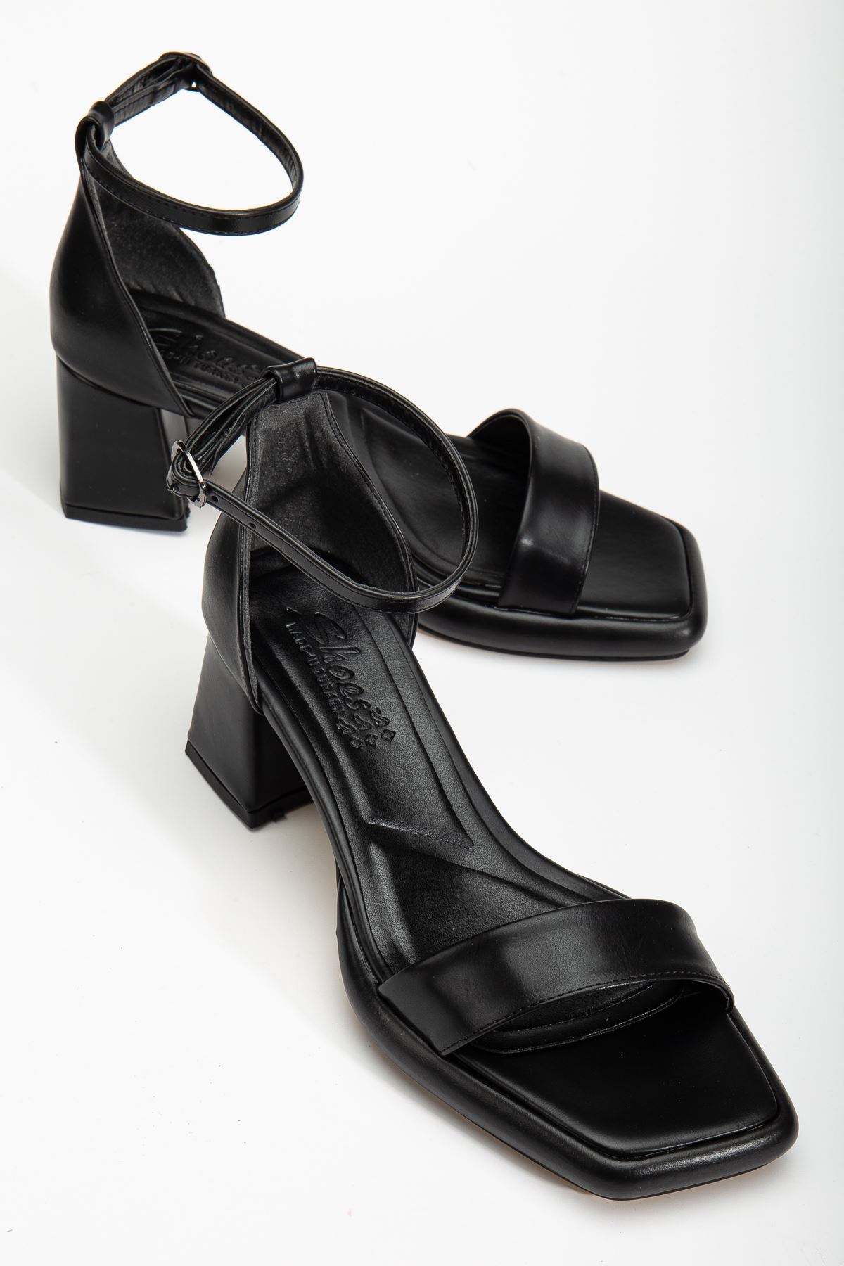 Women's Black Leather Platform Open Toe Chunky Heel Shoes - STREETMODE ™