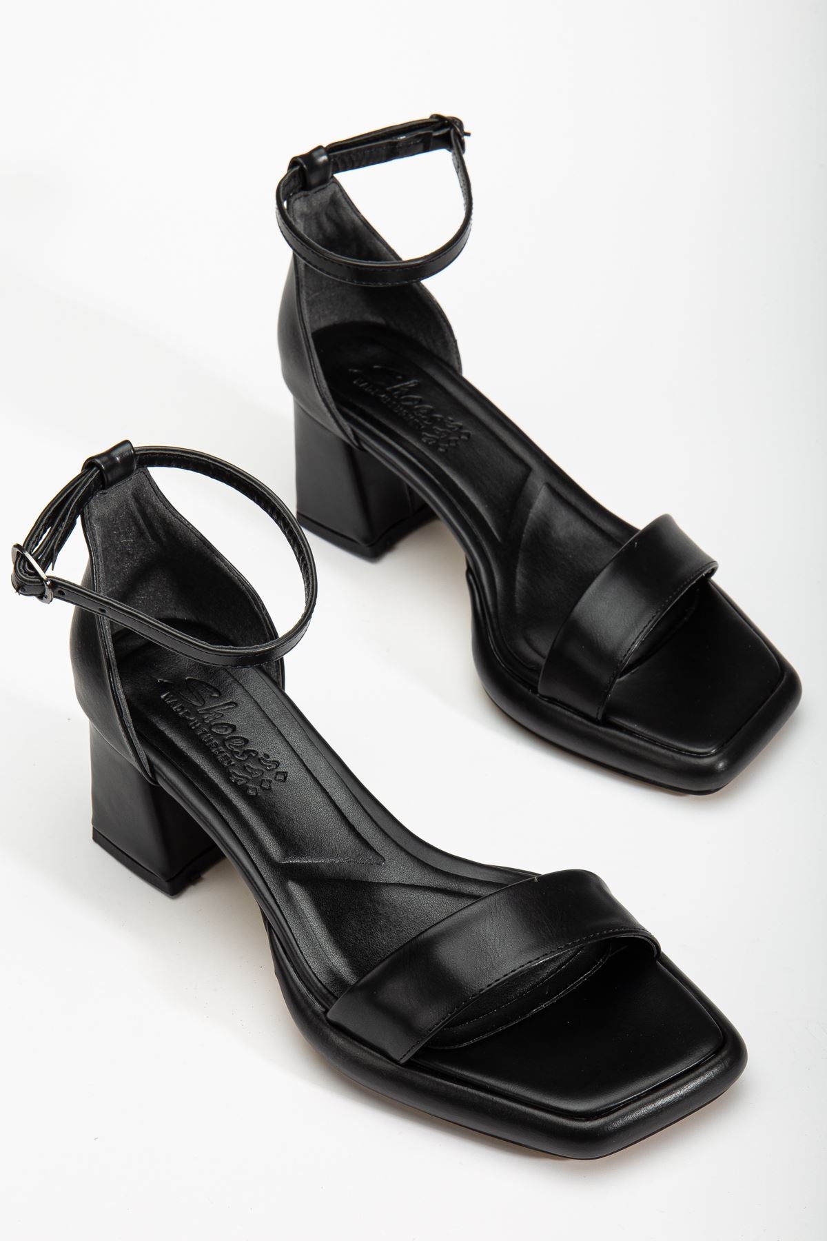 Women's Black Leather Platform Open Toe Chunky Heel Shoes - STREETMODE ™