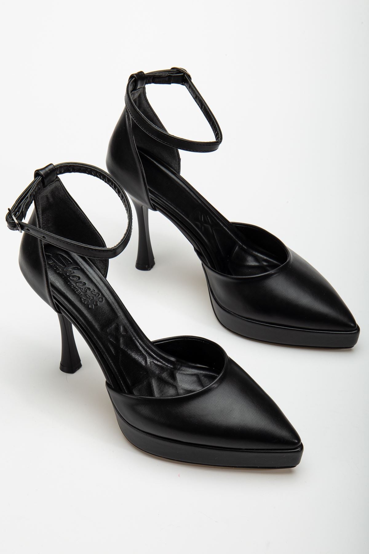 Women's Black Leather Platform Pointed Toe Thick Heel Shoes - STREETMODE ™