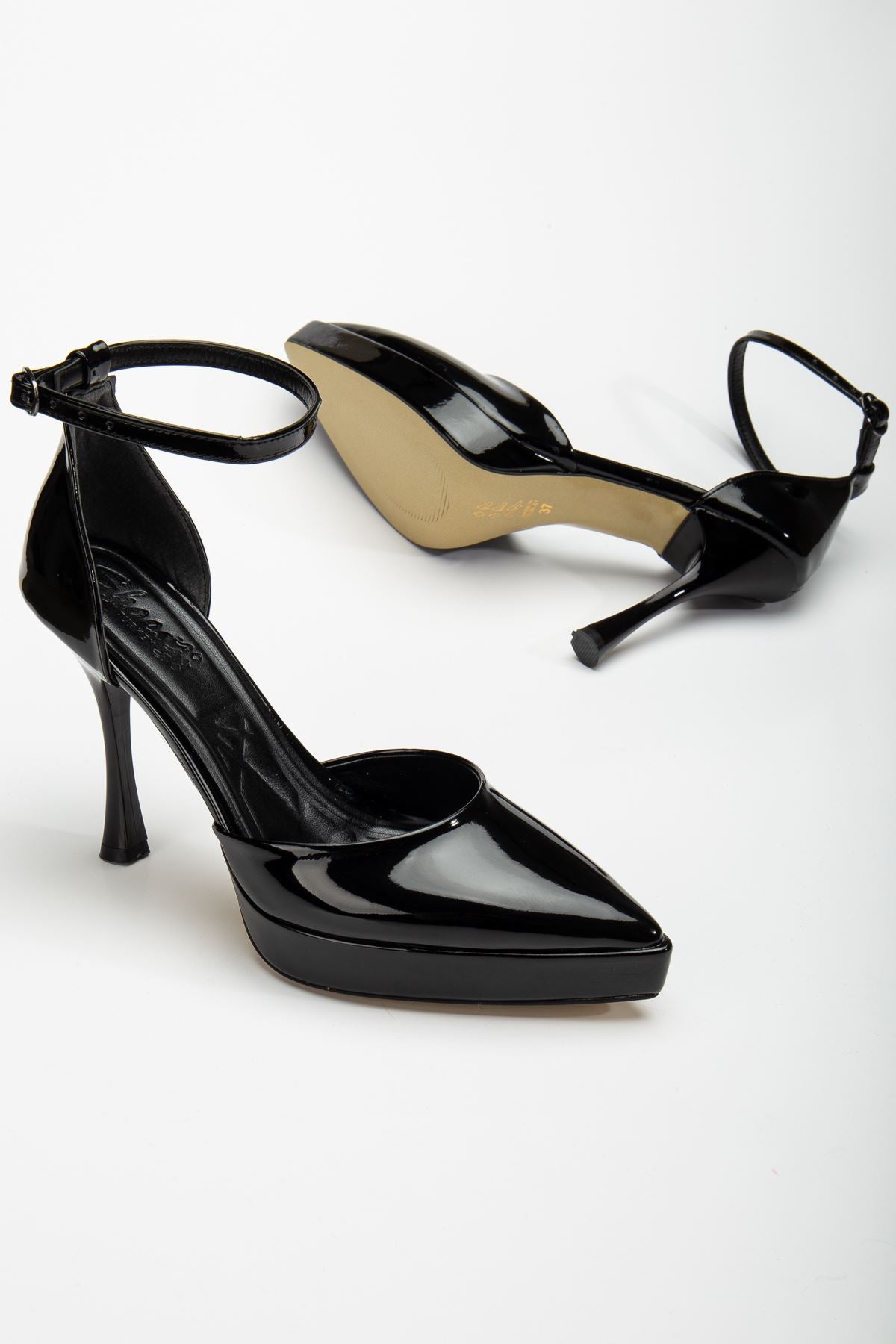 Women's Black Patent Leather Platform Pointed Toe Thick Heel Shoes - STREETMODE ™
