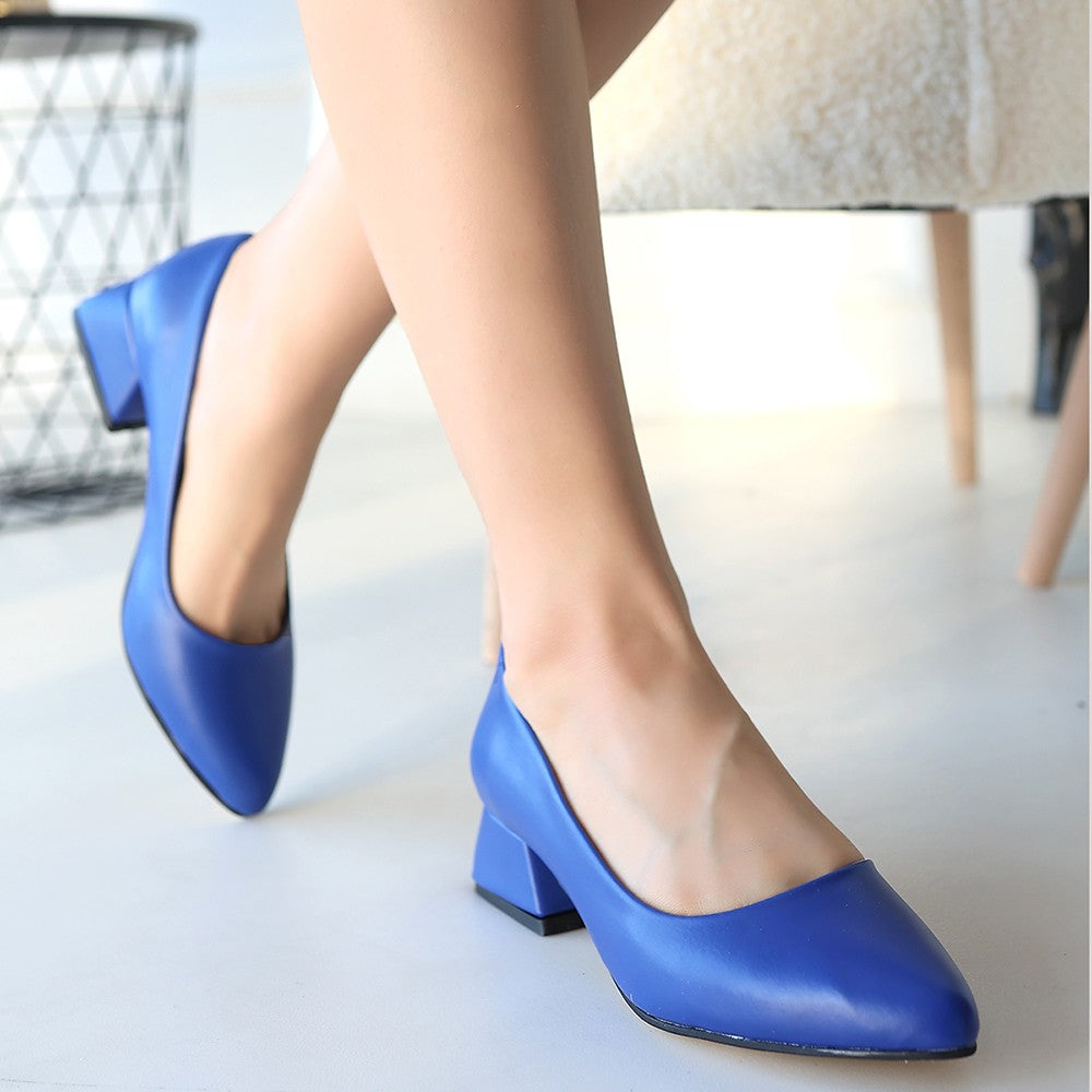 Women's Blue Leather High Heel Shoes - STREETMODE ™