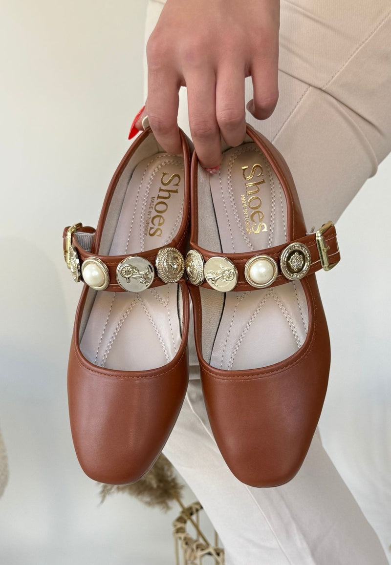 Women's Brown Leather Ballerina Shoes - STREETMODE ™