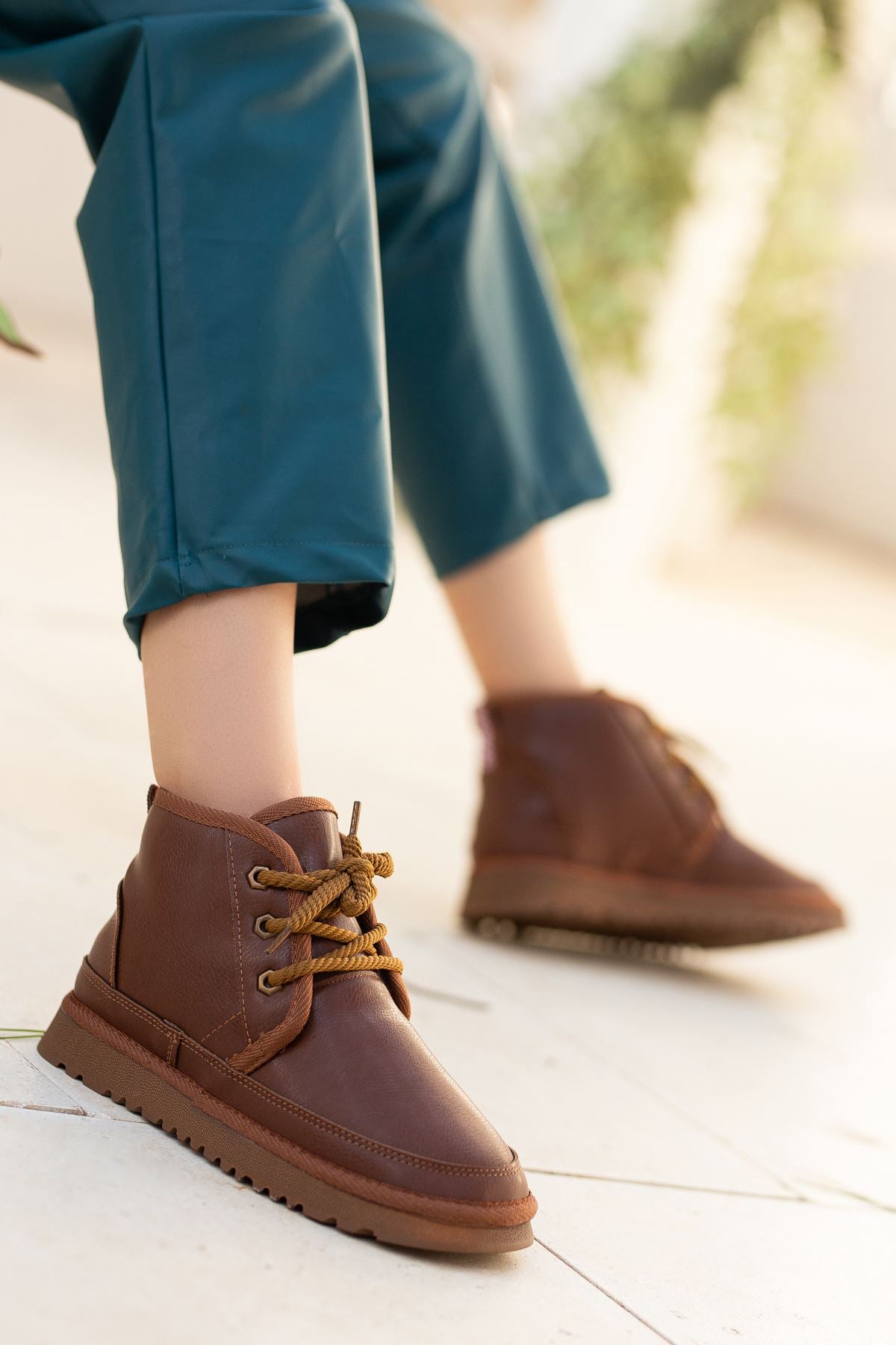 Women's Brown Leather Thick Soled Lace-Up Ankle Boots - STREETMODE ™