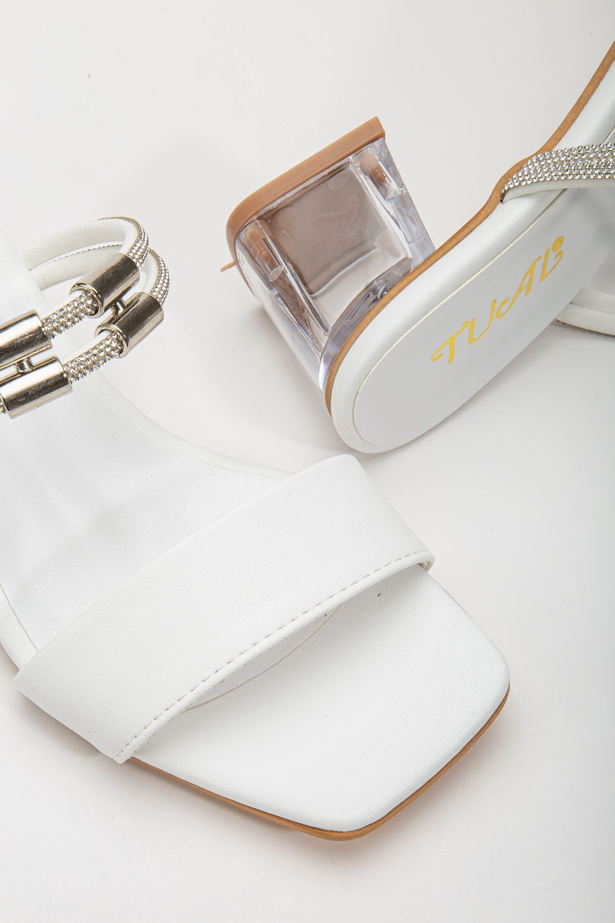 Women's Lissen White Single Strap Stone Skin Low Heel Shoes - STREETMODE ™