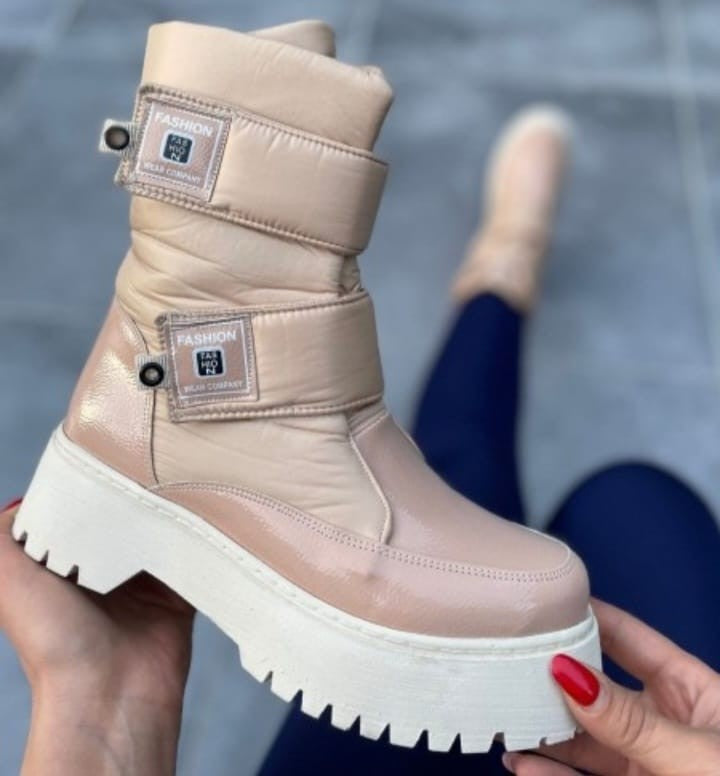 Women's Miah Nude Patent Leather Snow Boots - STREETMODE ™
