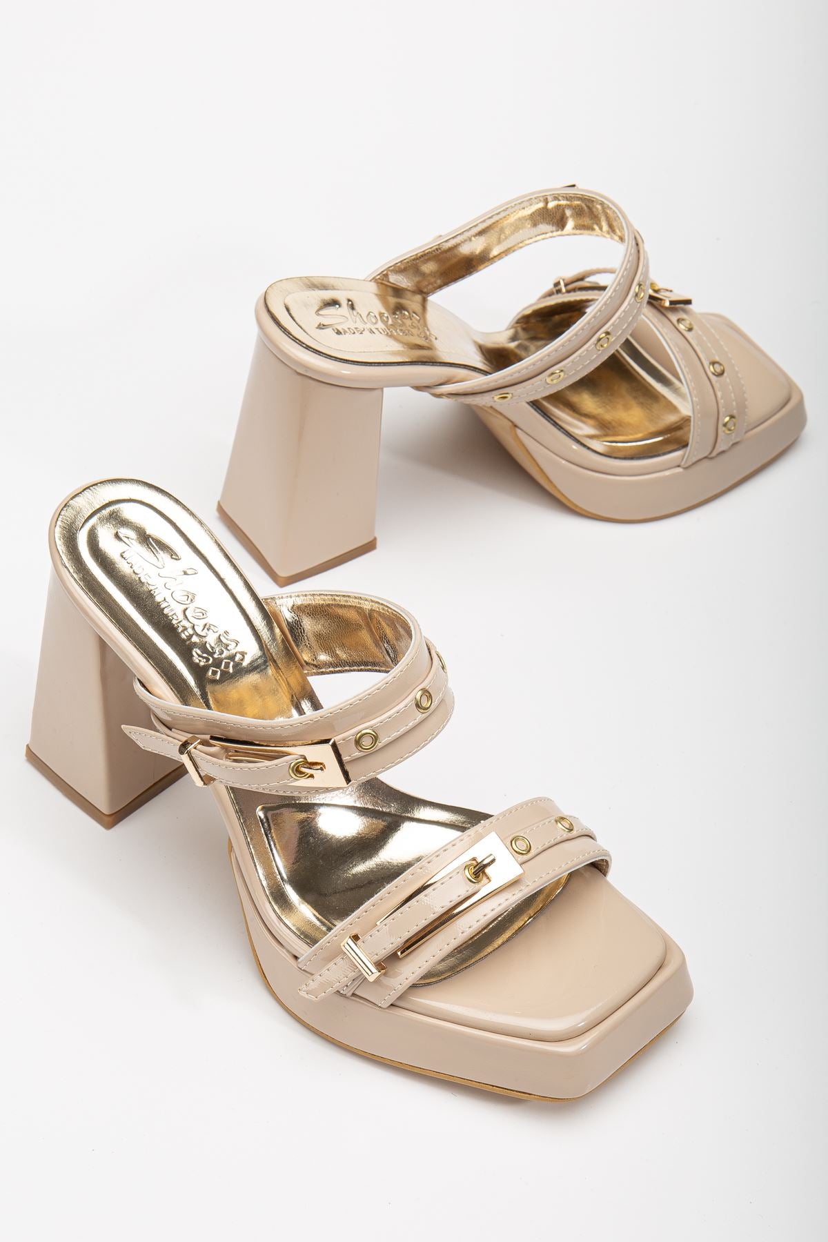 Women's Nude Patent Leather Platform Open Toe Thick Heel Shoes - STREETMODE ™