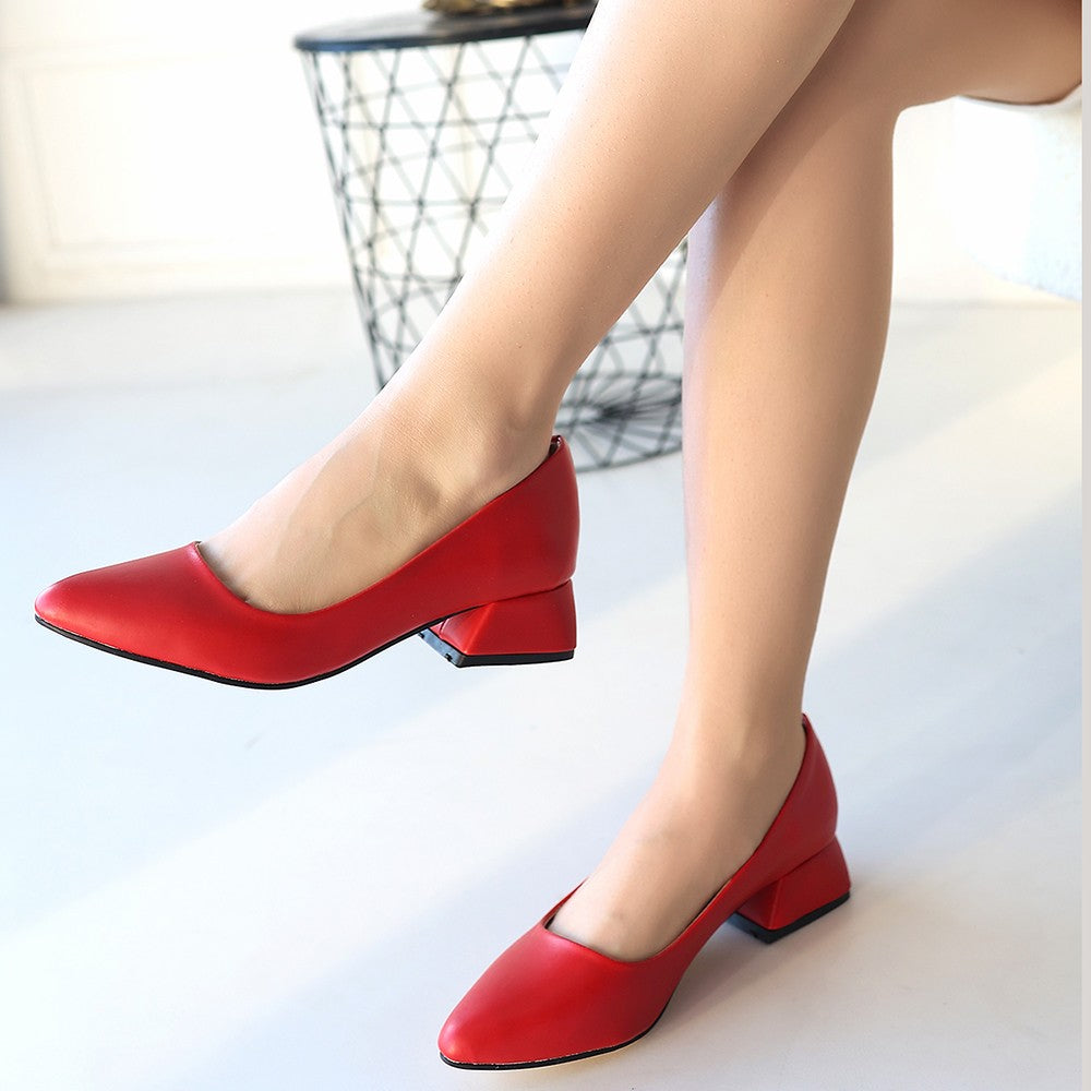 Women's Red Leather High Heel Shoes - STREETMODE ™