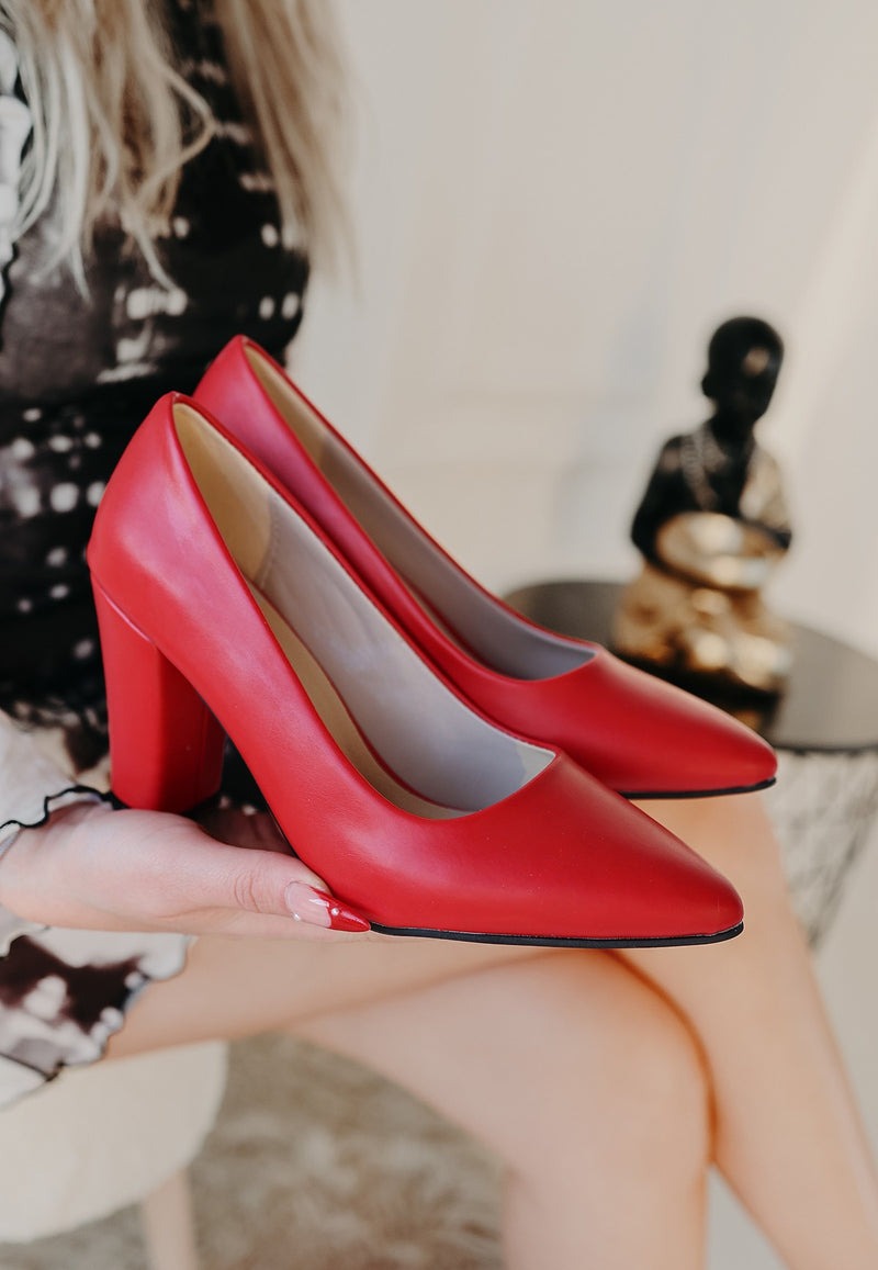 Women's Red Leather High Heel Shoes - STREETMODE ™