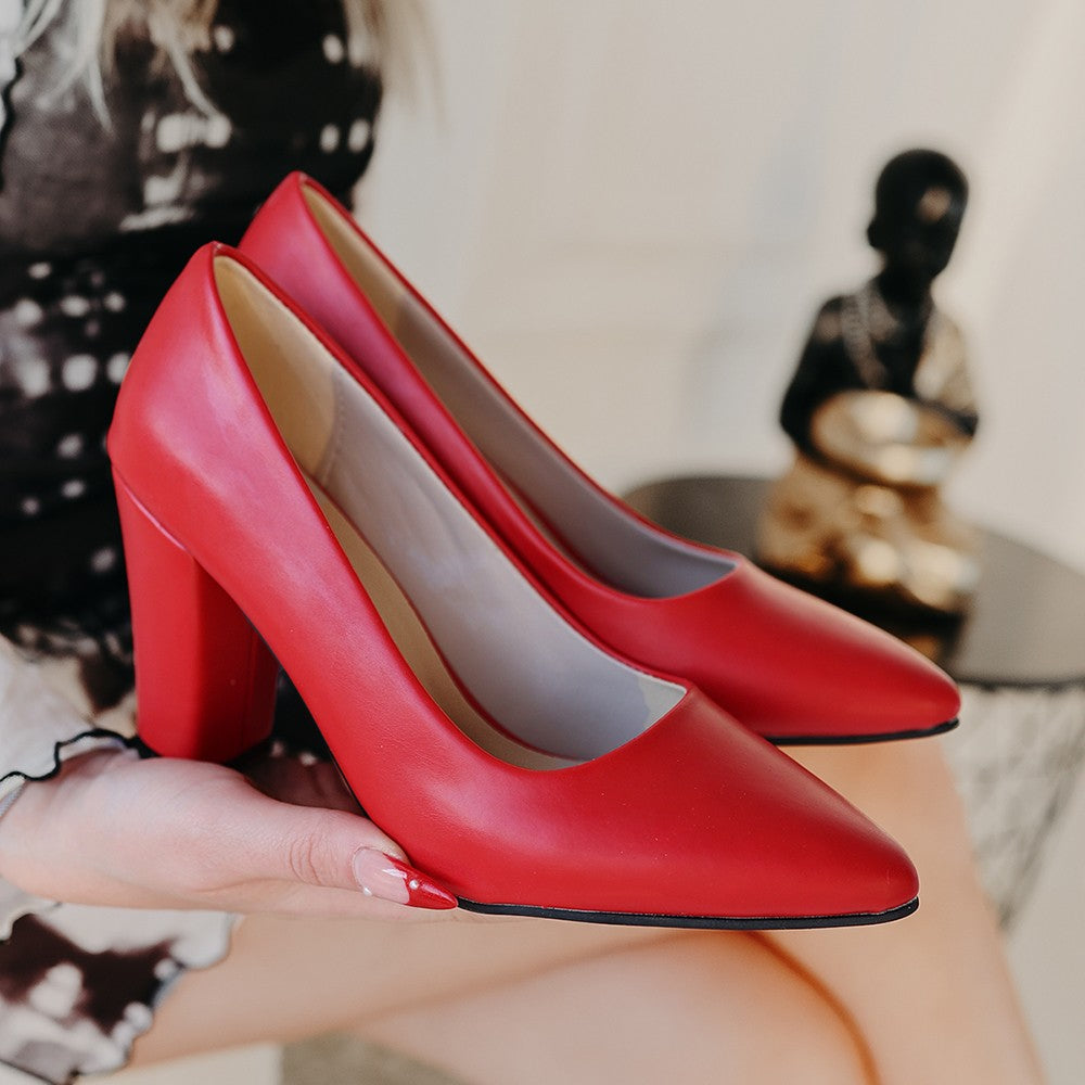 Women's Red Leather High Heel Shoes - STREETMODE ™
