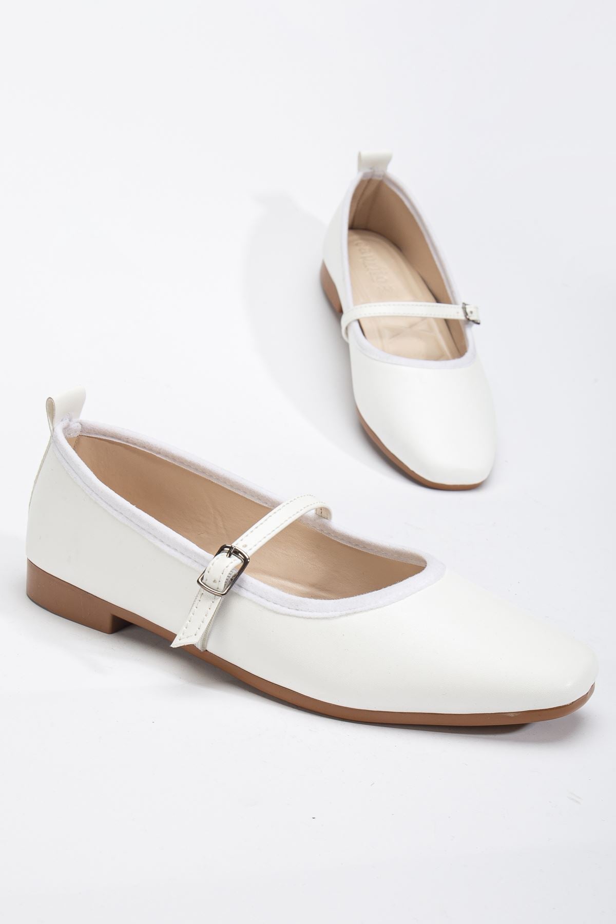 Women's White Banded Belted Lightweight Ballerinas - STREETMODE ™