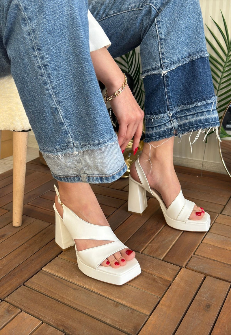 Women's White Leather High Heel Shoes - STREETMODE ™