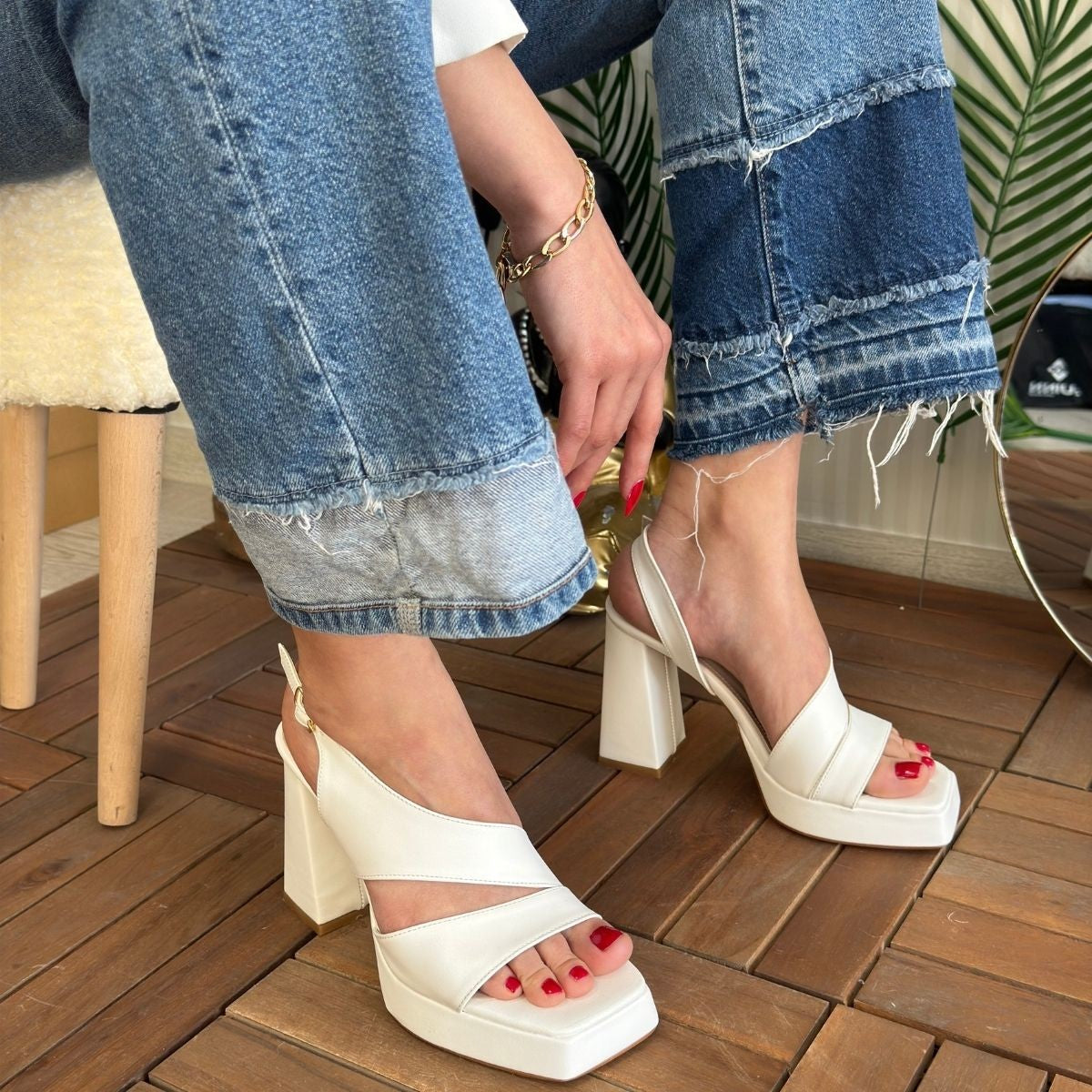 Women's White Leather High Heel Shoes - STREETMODE ™