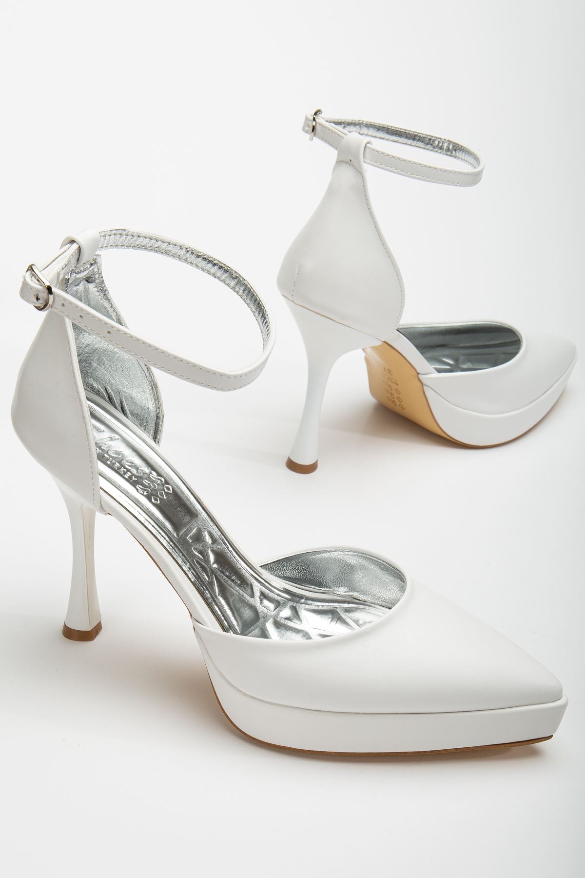 Women's White Leather Platform Pointed Toe Thick Heel Shoes - STREETMODE ™