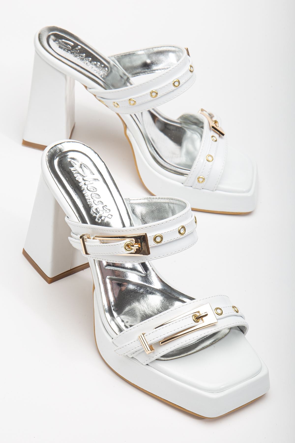 Women's White Patent Leather Platform Open Toe Thick Heel Shoes - STREETMODE ™