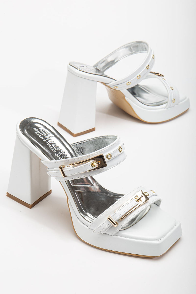 Women's White Patent Leather Platform Open Toe Thick Heel Shoes - STREETMODE ™