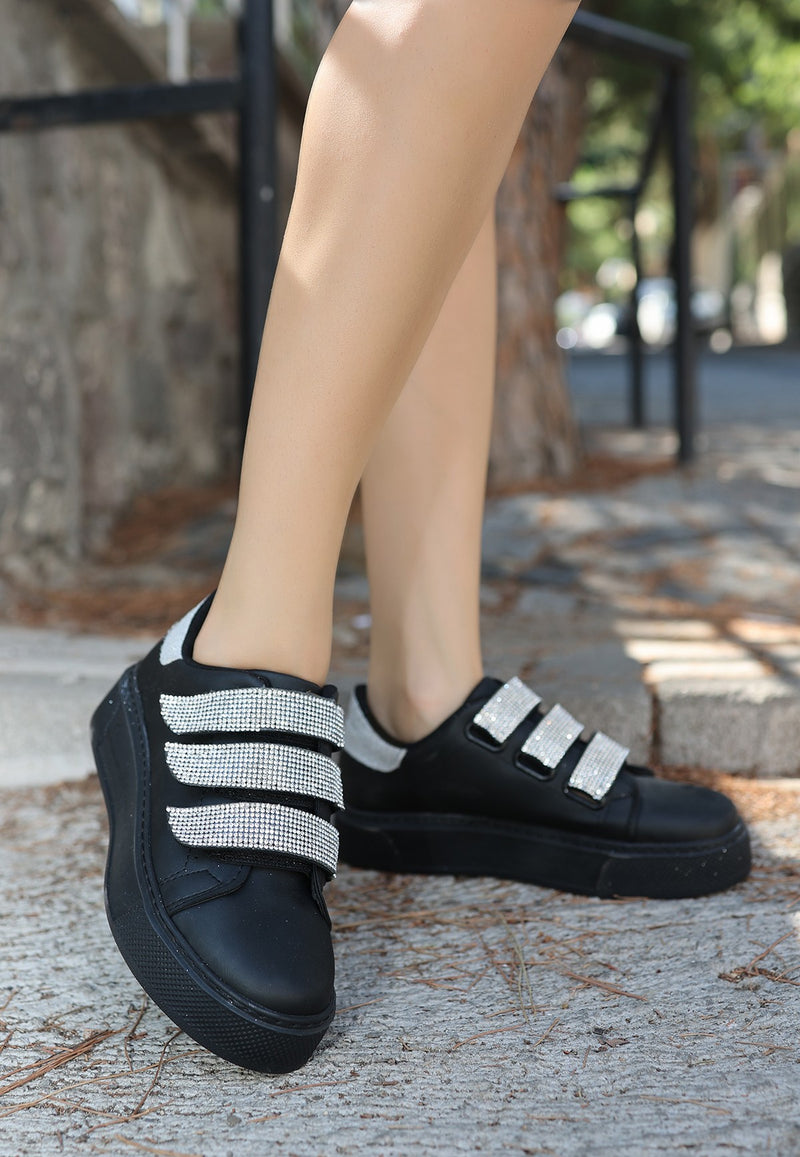 Women's Black Skin White Embroidered Sneakers - STREETMODE ™
