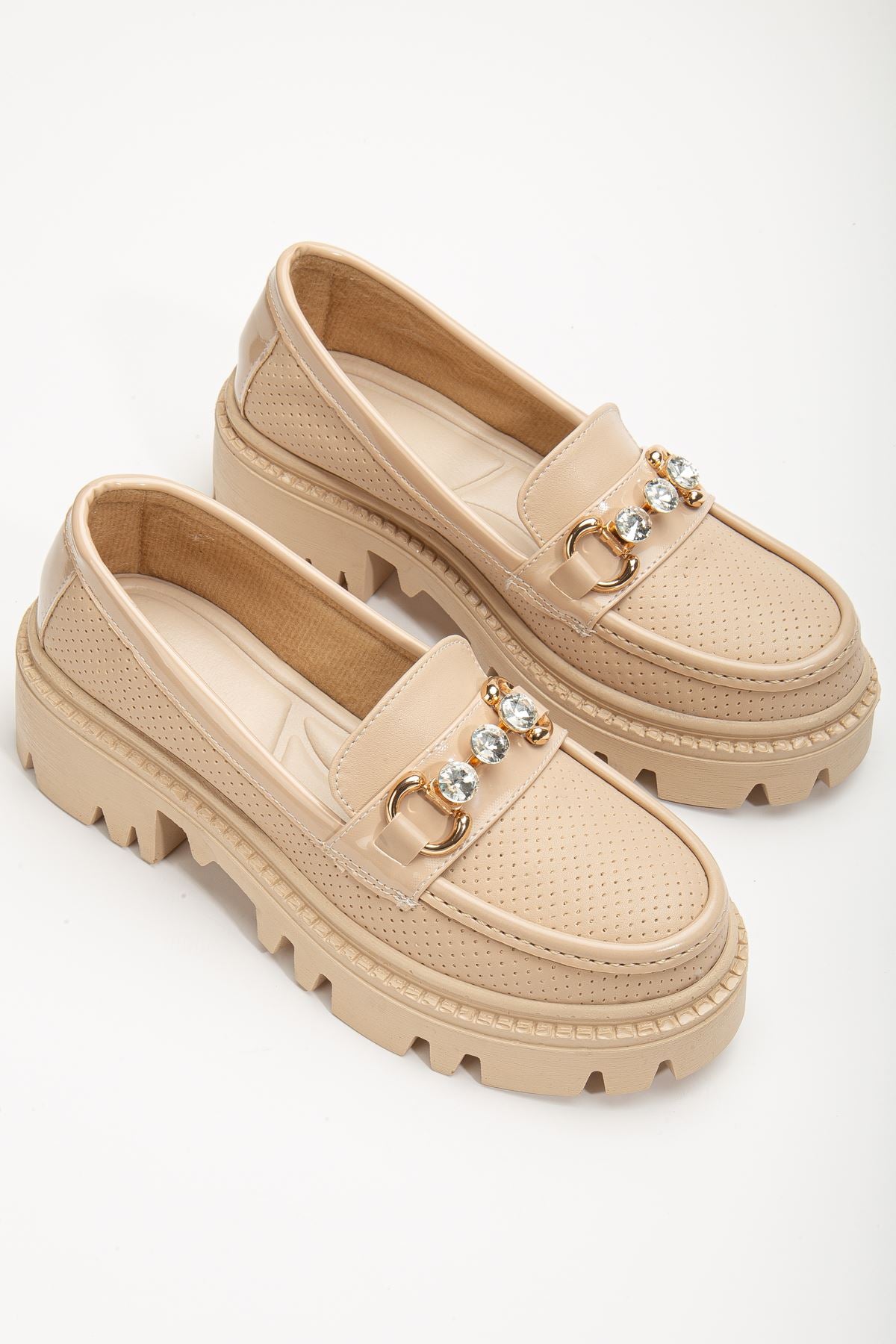 Women's Yesenia Nude Diamond Detail Buckle Oxford Shoes - STREETMODE ™