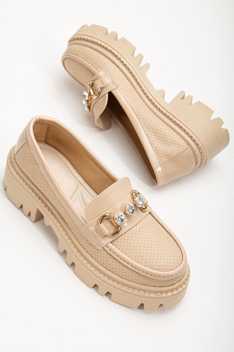 Women's Yesenia Nude Diamond Detail Buckle Oxford Shoes - STREETMODE ™