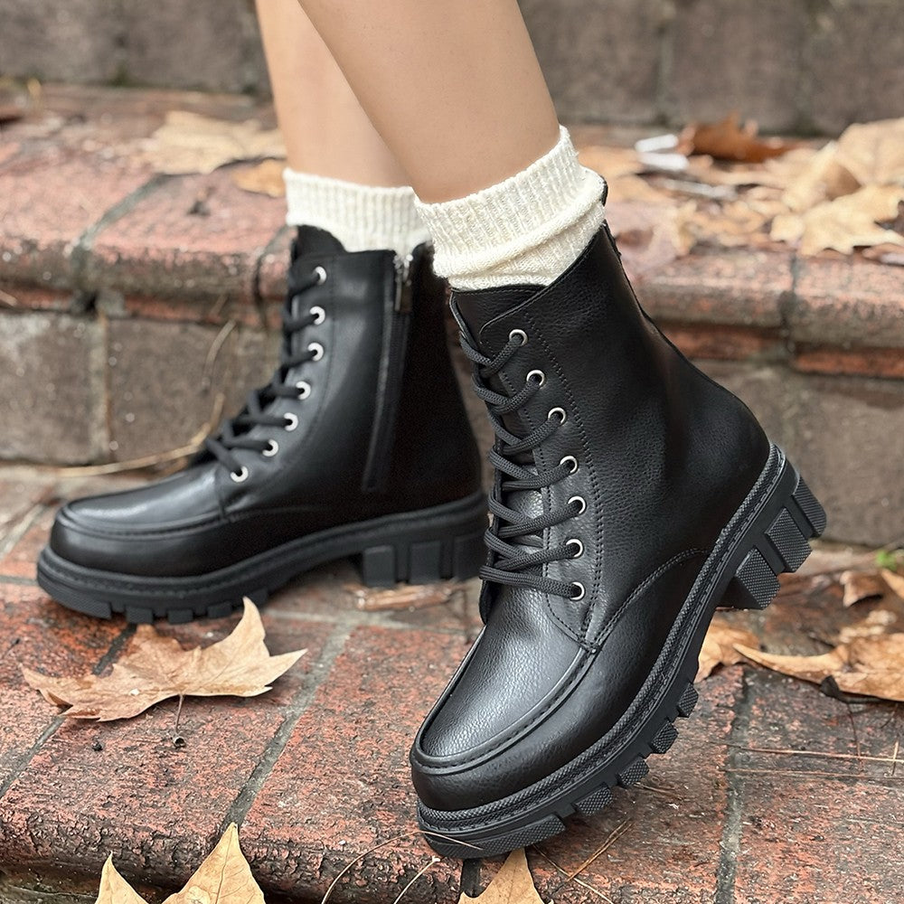 Women's Black Leather Lace-Up Boots - STREETMODE ™