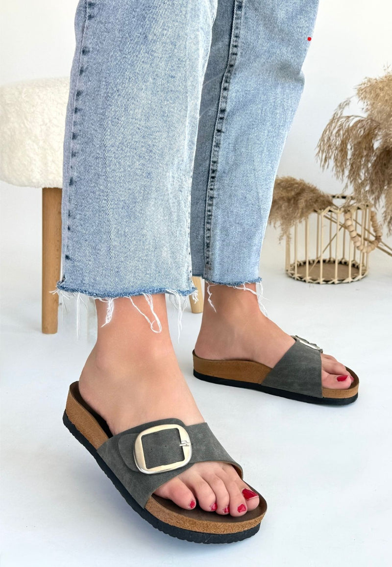 Women's Green Nubuck Slippers - STREETMODE ™