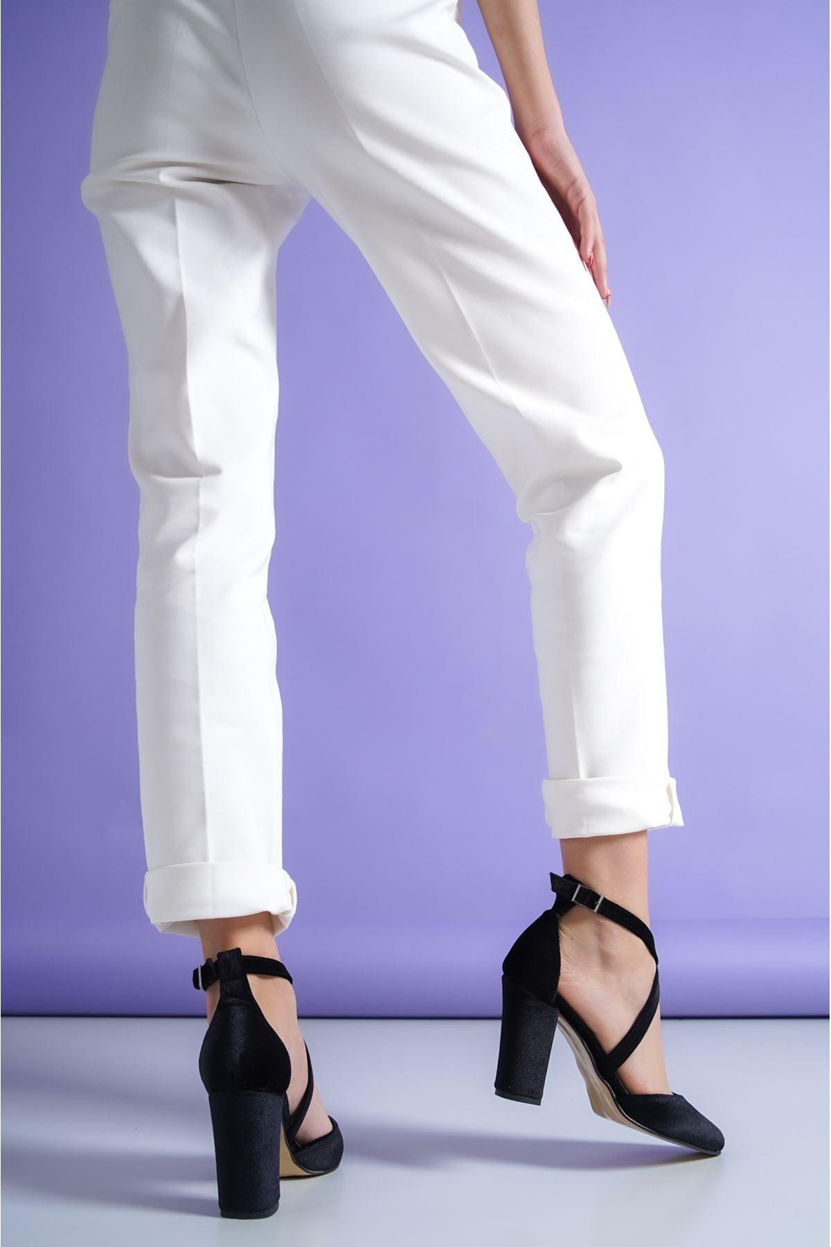Black Velvet Heeled Women's Shoes - STREET MODE ™