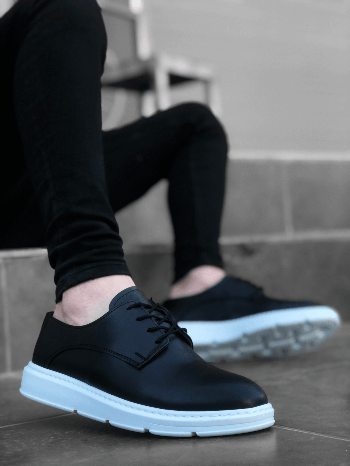 BA0003 Lace-Up Classic Black White High Sole Casual Men's Shoes - STREET MODE ™