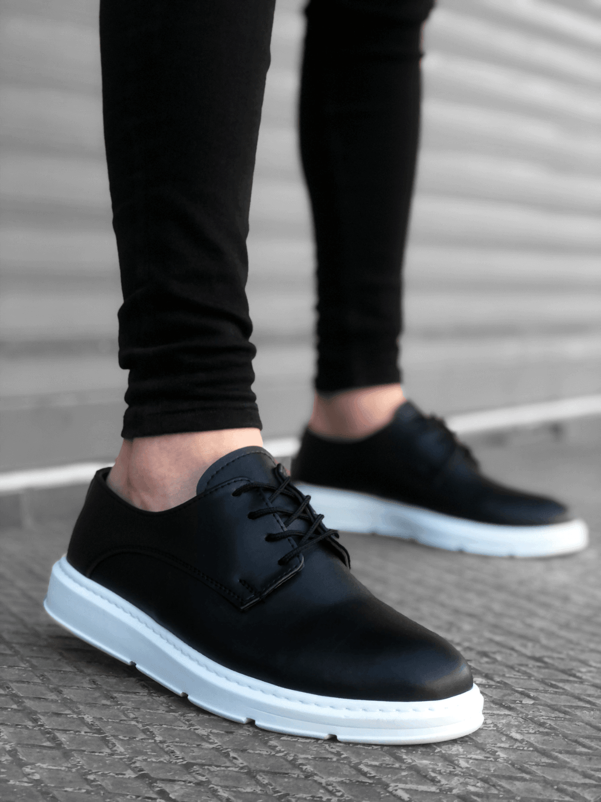 BA0003 Lace-Up Classic Black White High Sole Casual Men's Shoes - STREET MODE ™