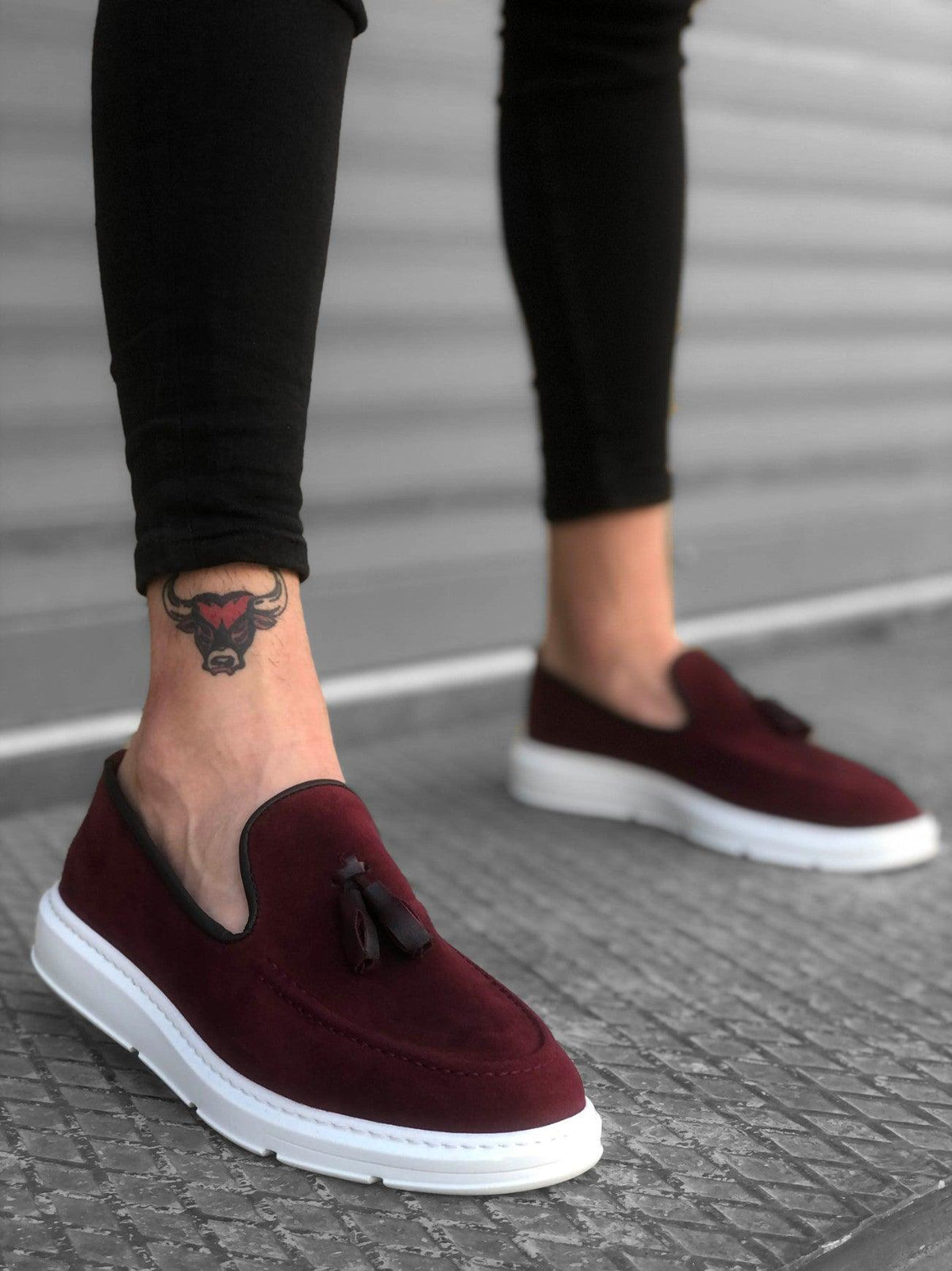 BA0005 Lace-Up High SoleBurgundy Sued Classic Tufted Corcik Men Shoes - STREET MODE ™