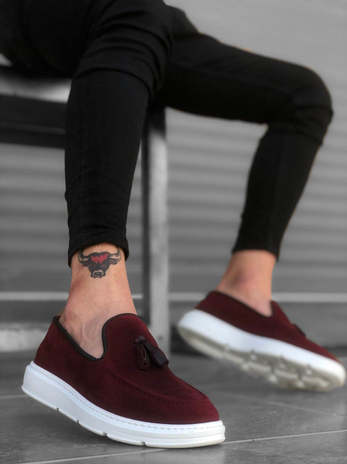 BA0005 Lace-Up High SoleBurgundy Sued Classic Tufted Corcik Men Shoes - STREET MODE ™