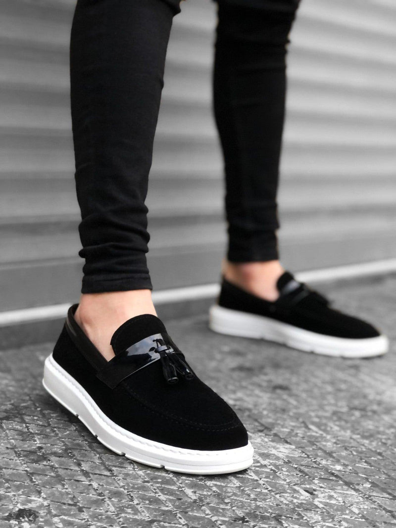 BA0005 Laceless High Sole Black White Sole Arched Classic Tasseled Corcik Men's Shoes - STREET MODE ™